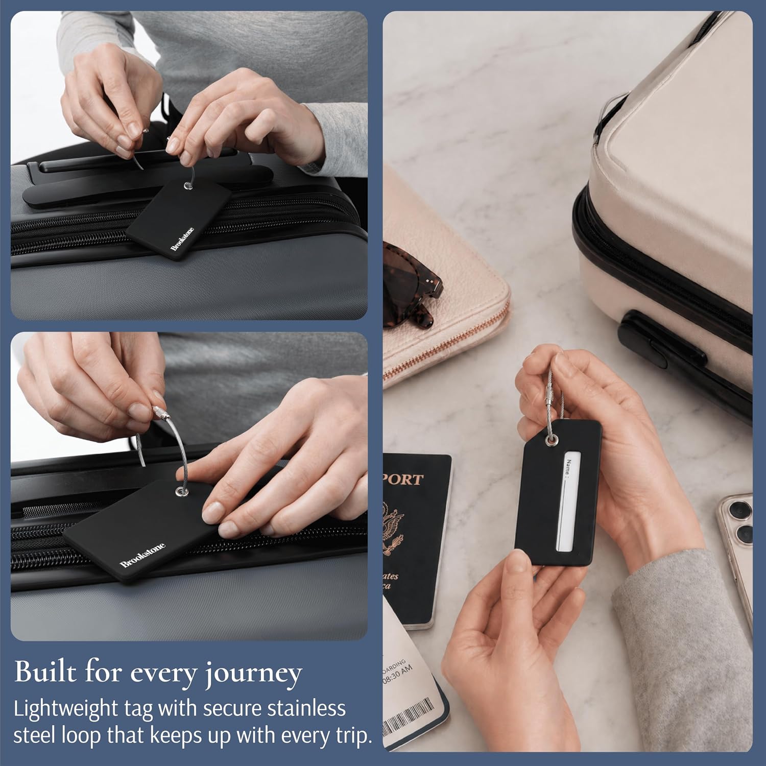 Brookstone Silicone Luggage Tags, 2 Pack, Steel Cable Loop image 4