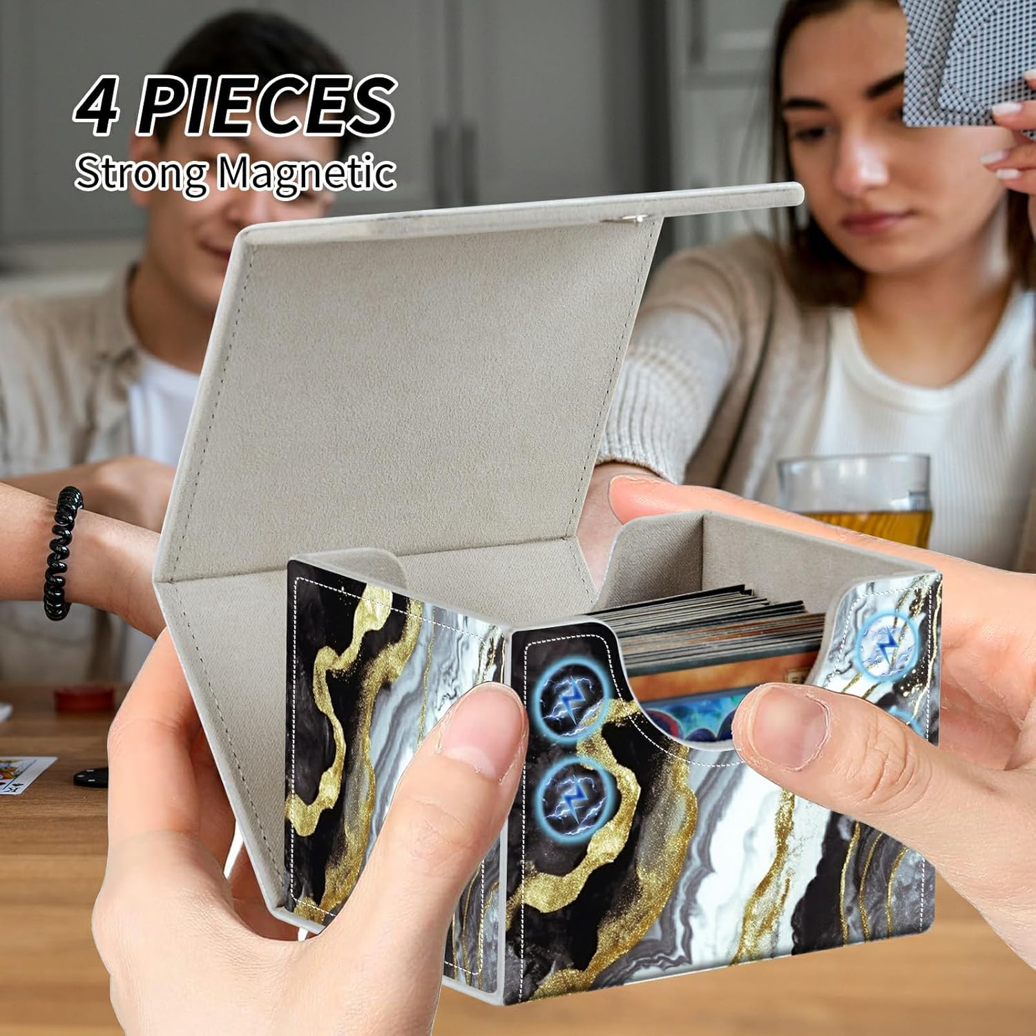 Black Gold Marble Theme Turtle Theme Card Deck Box Trading Cards with Strong Magnet Commander Deck Box Storage Magic Premium Case Cover for TCG CCG Magic Cards
