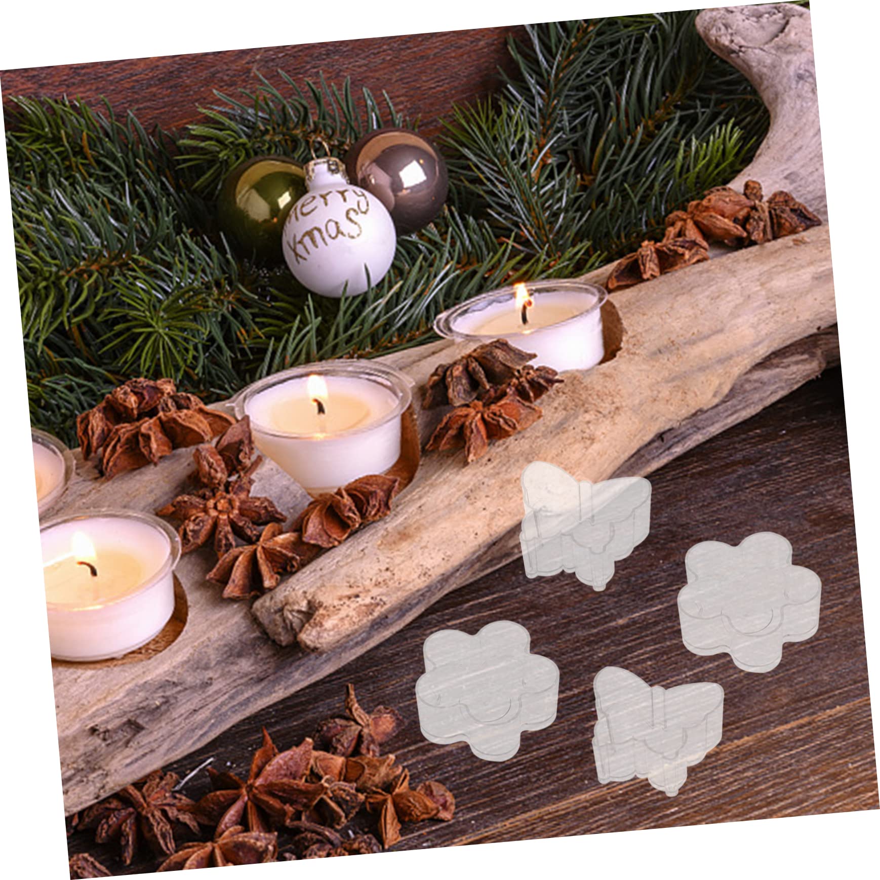 DOITOOL 4 Sätze Wiederverwendbare Kunststoff Kerzenhalter mit Dochten Schmetterling Blumenformen Dochte für Diy Kerzenherstellung Transparent Kleine Kerzendosen für Bastelprojekte