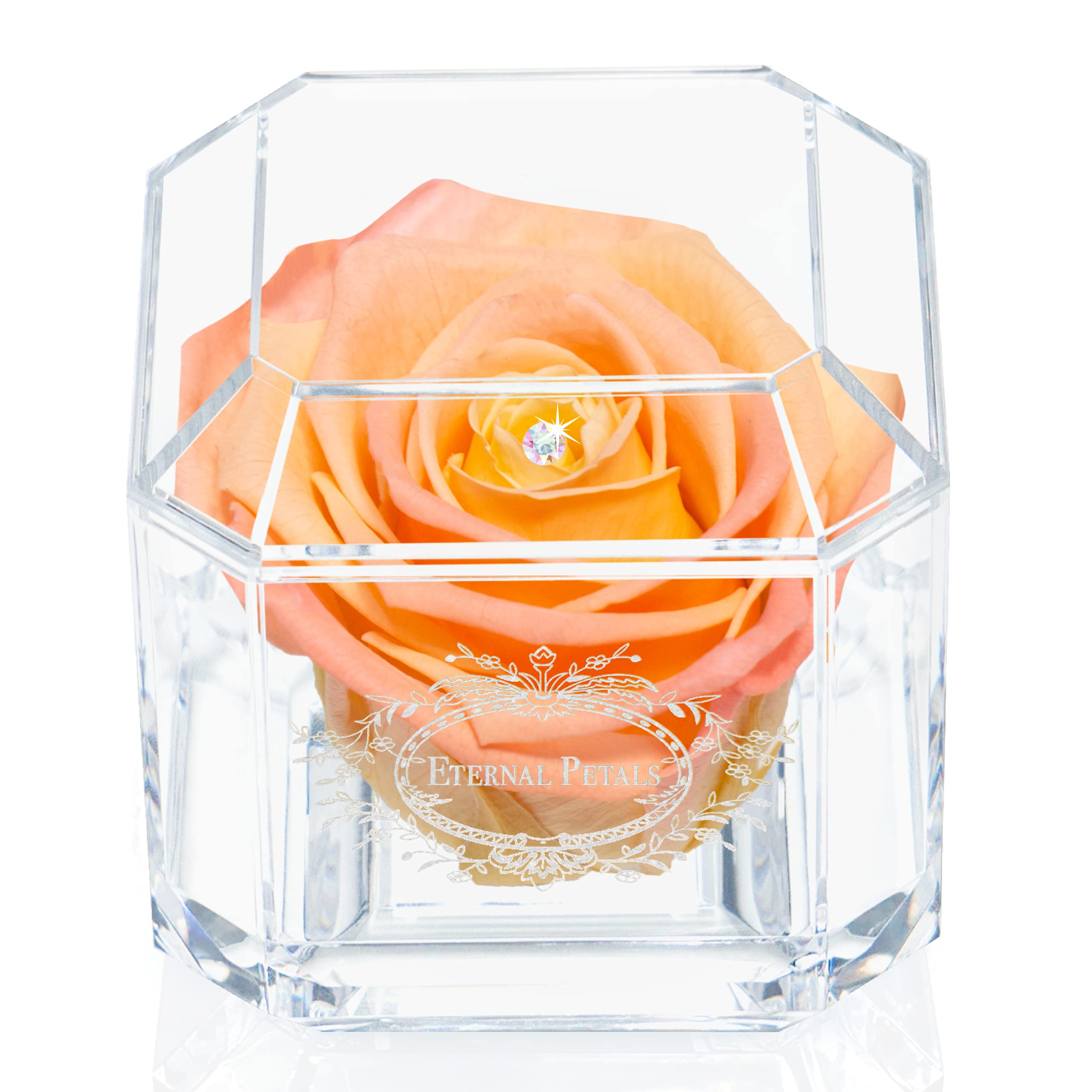 A 100% Real Rose That Lasts Years - Eternal Petals, Handmade in London - White Gold Solo with A Multicolor Crystal (Deep Red) — view 8