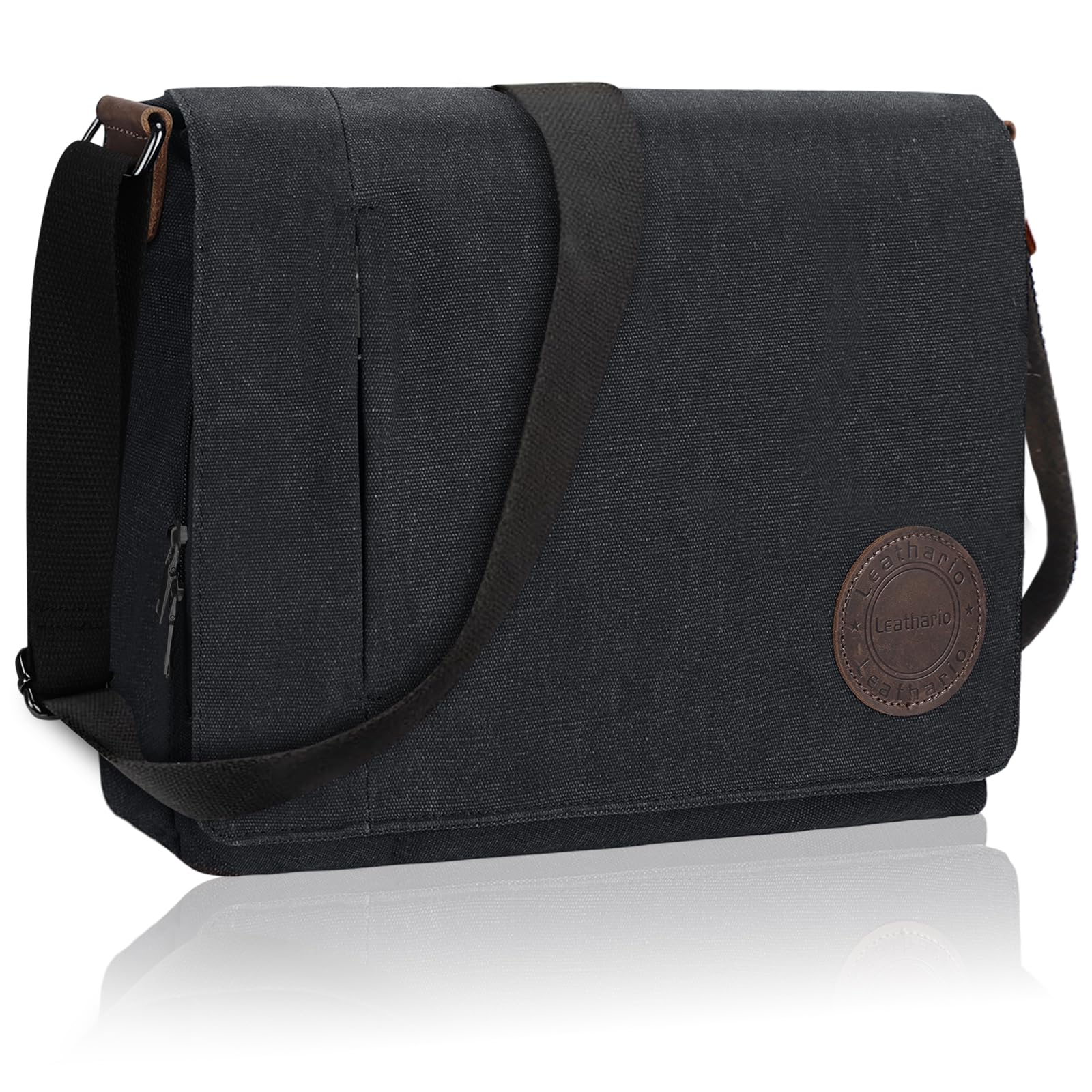 Leathario Besace Homme en Toile et Cuir Véritable, Sacs d'épaule Sac Bandoulière Rétro Vintagepour Travail Voyage Loisirs Bureau Université Ecole