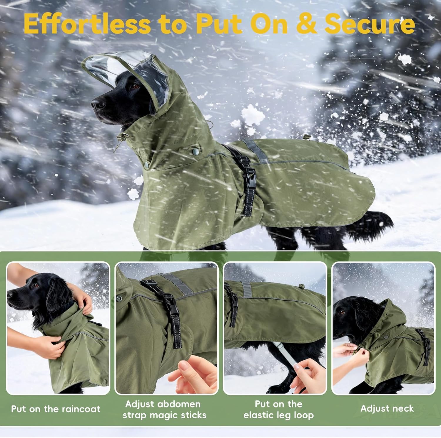 Dog Raincoat Waterproof Rain Jacket Lightweight with Adjustable Reflective Strip & Detachable Hood, Fits Small/Medium/Large/Extra Large Dogs Puppies, Green (4X-Large)