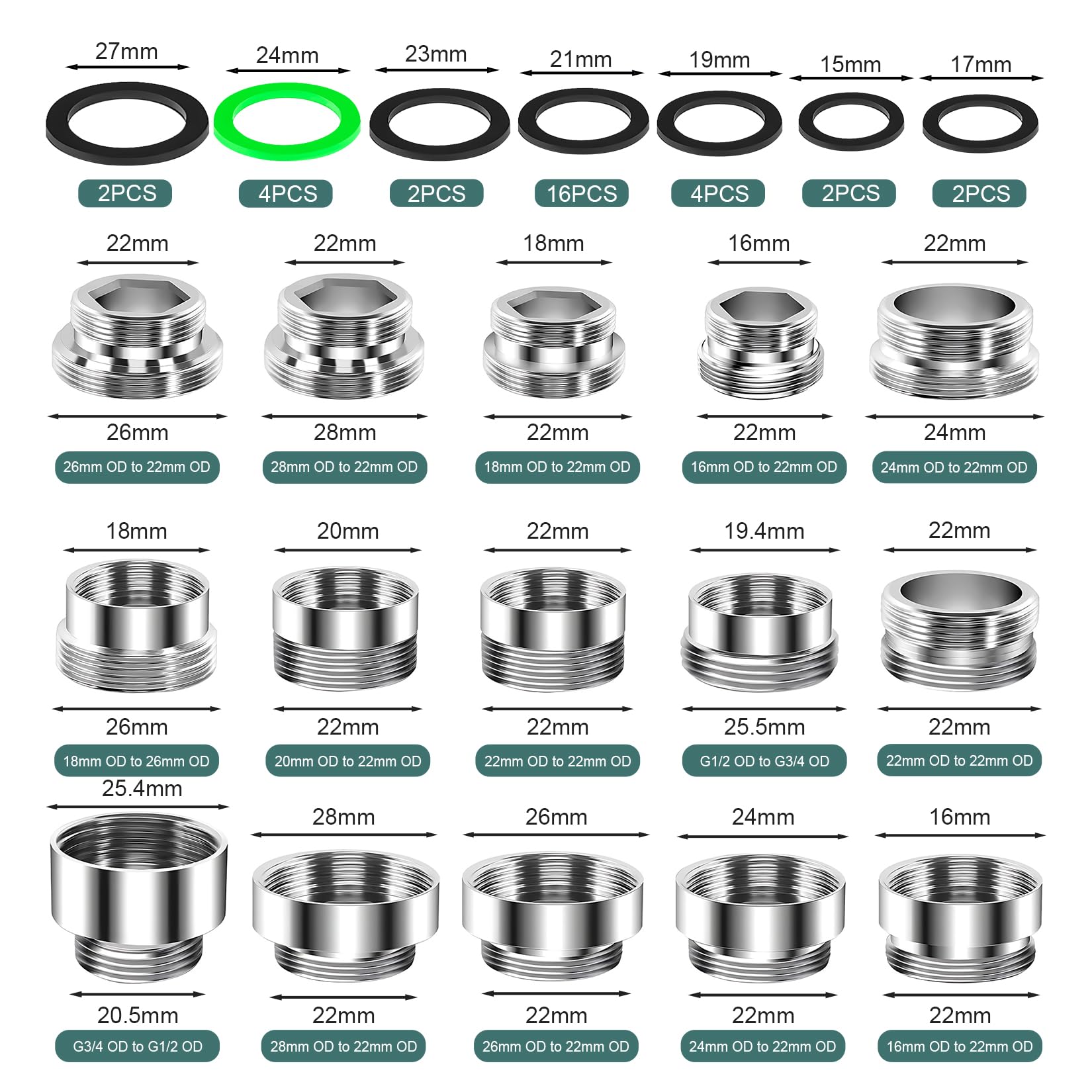 Juego De 16 Adaptadores Para Grifo, Latón, Para Conexión De Mangueras De Jardín - Rosca Interior/Exterior