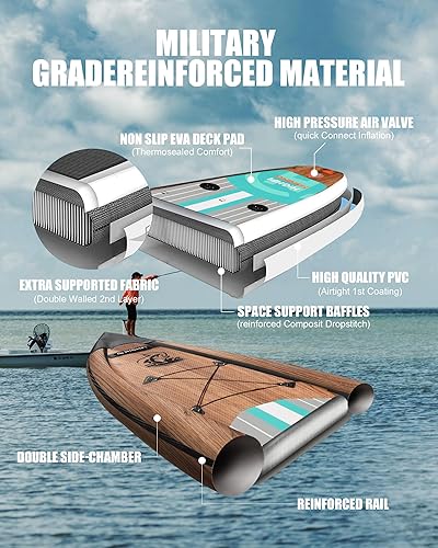 Vista 44 de Highpi Inflatable Stand Up Paddle Board for Youth and Adults – Wide Sup with Premium Accessories, Blow Up Paddleboard for Surfing, Fishing, Yoga &