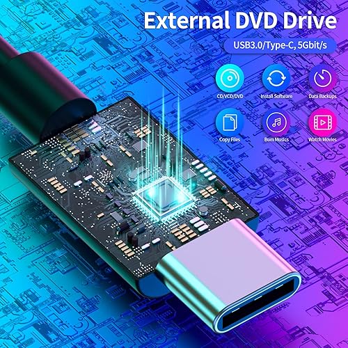 Miniatura 5 de Unidad externa de CD/DVD para laptop, USB 3.0 y grabadora de CD tipo C, reproductor de DVD, CD portátil +/-RW, Plug and Play, compatible con Windows