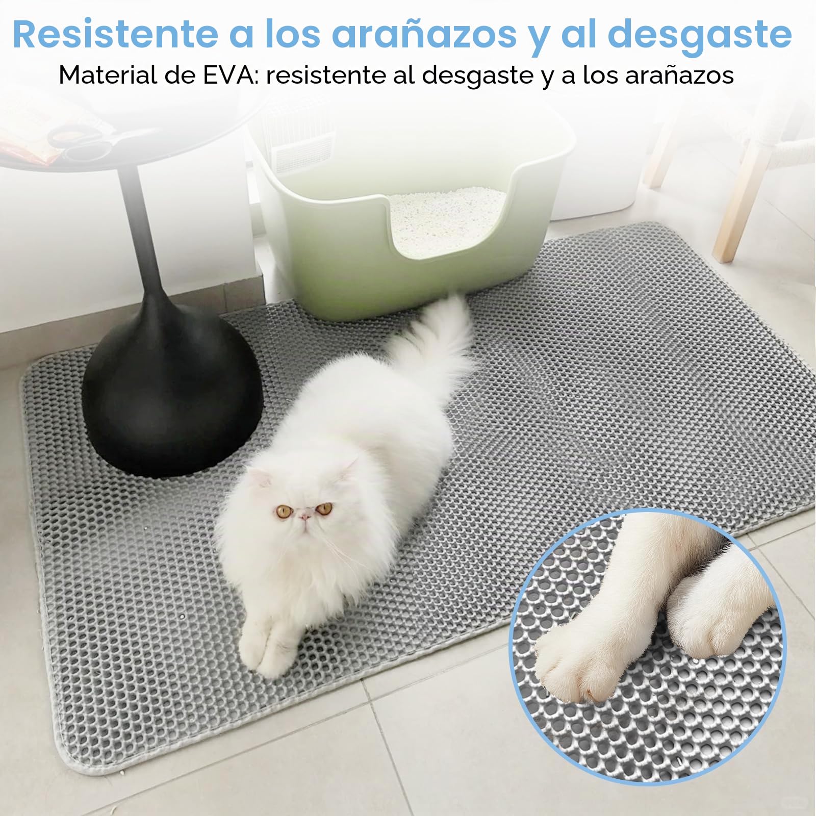 Alfombrilla para arena de gatos MiracDan XXL (60 x 90 cm), gris - Alfombrilla anti-arena de EVA, suave, para arenero con o sin tapa, para gatos. La mejor arena para gatos. Cepillo de limpieza gratuito