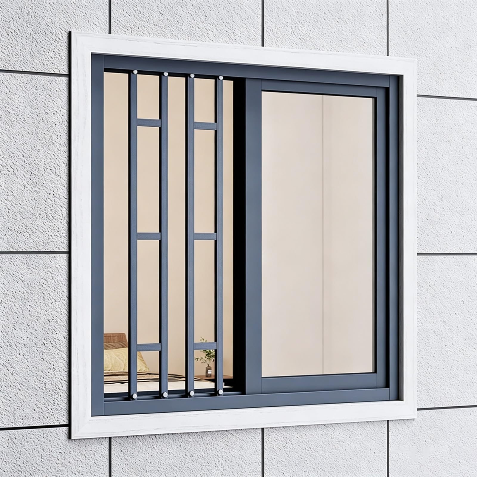 Rejas para Ventanas Exteriores Rejas De Seguridad Para Ventanas Correderas De Altura Personalizada | Aluminio Resistente Al Óxido, Barrera De Seguridad Interior Extraíble, Sin Perforaciones, Protector(A,48cm/19.2in)