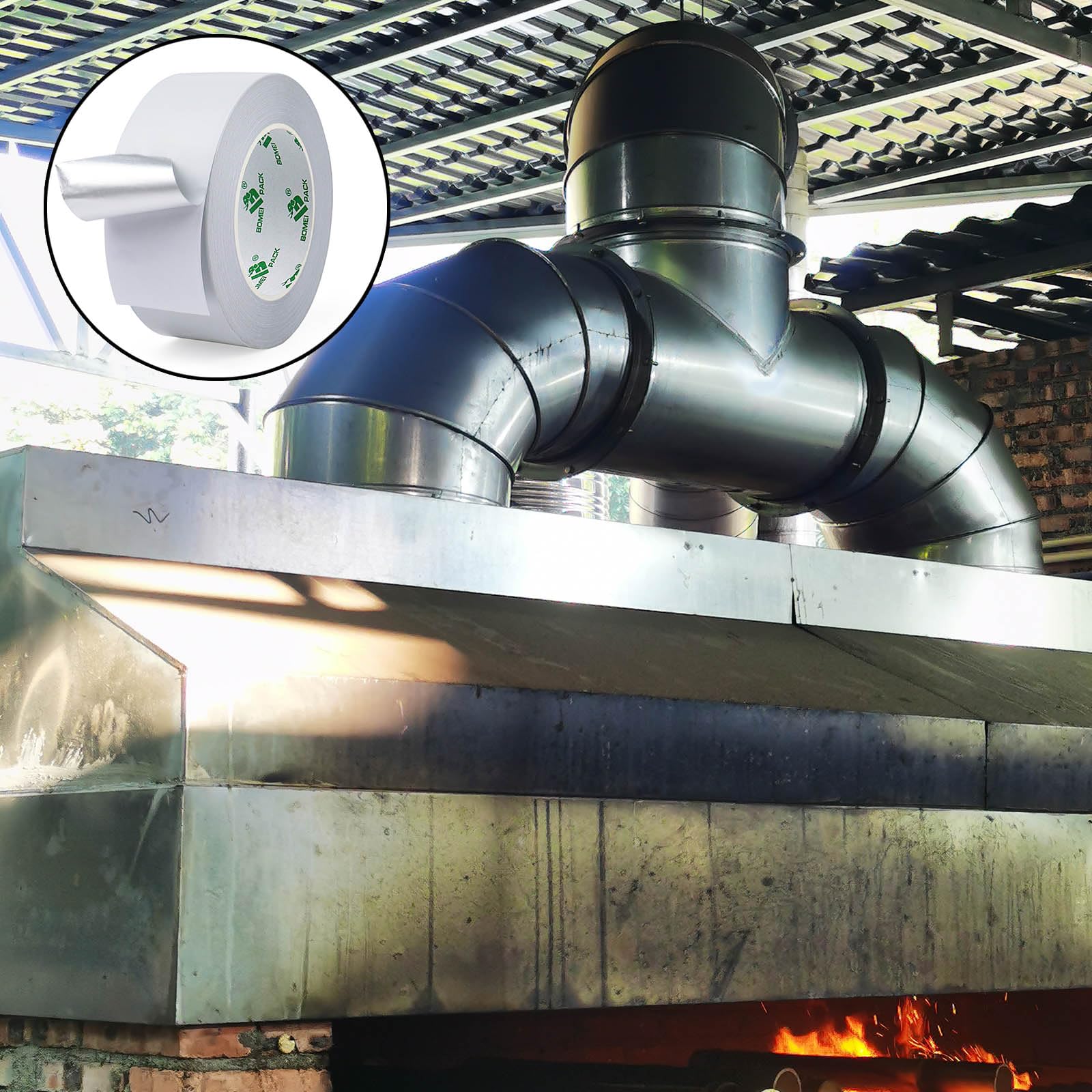 BOMEI PACK 2 rollos de cinta de aluminio blanco de 50 mm x 50 m, resistente al calor, cinta de lámina de alta temperatura, 2 pulgadas, reparación de tuberías aislantes, calefacción, ventilación