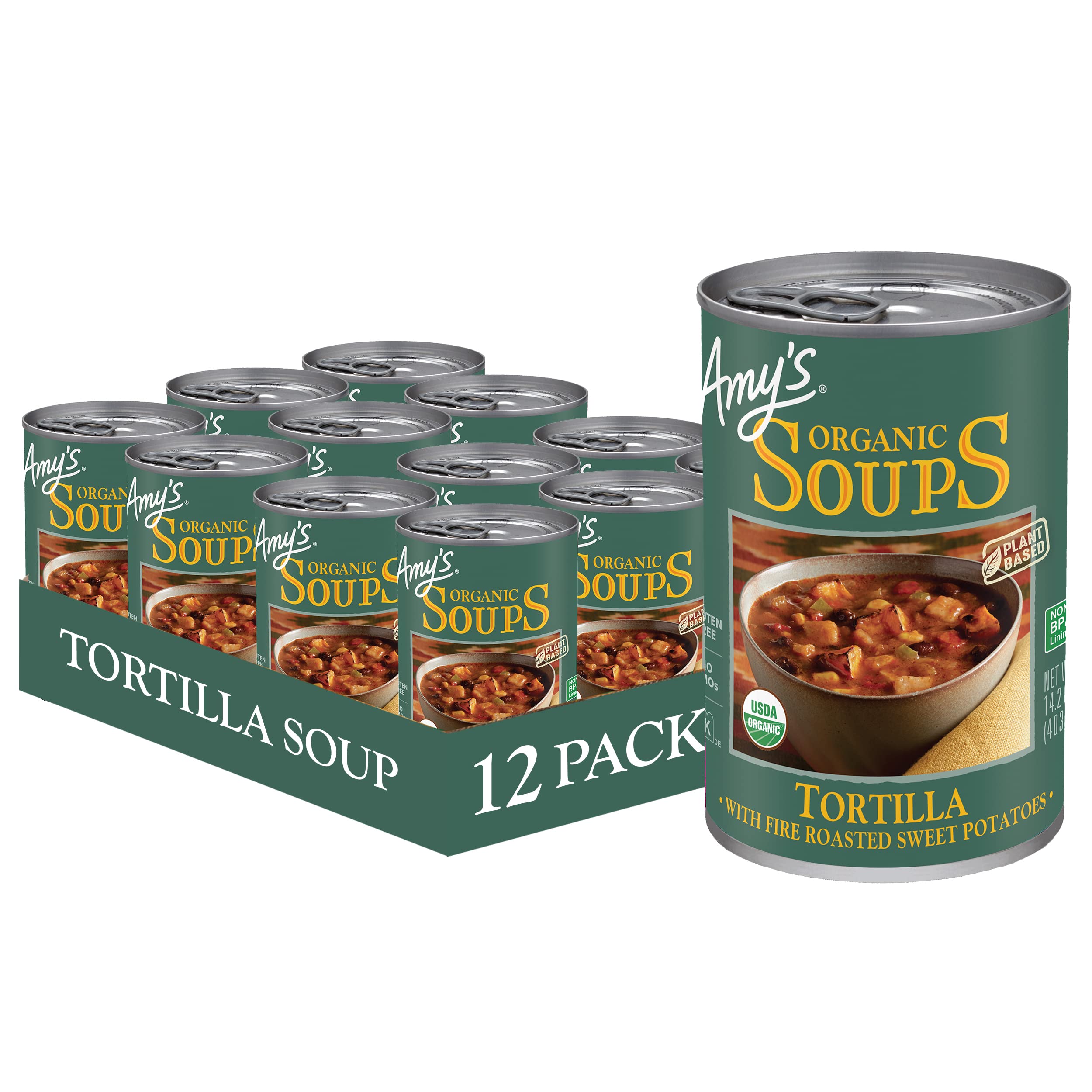 Amy’s Soup, Vegan Tortilla Soup, Gluten Free, Made With Fire Roasted Sweet Potatoes, Canned Soup, 14.2 Oz (12 Pack)