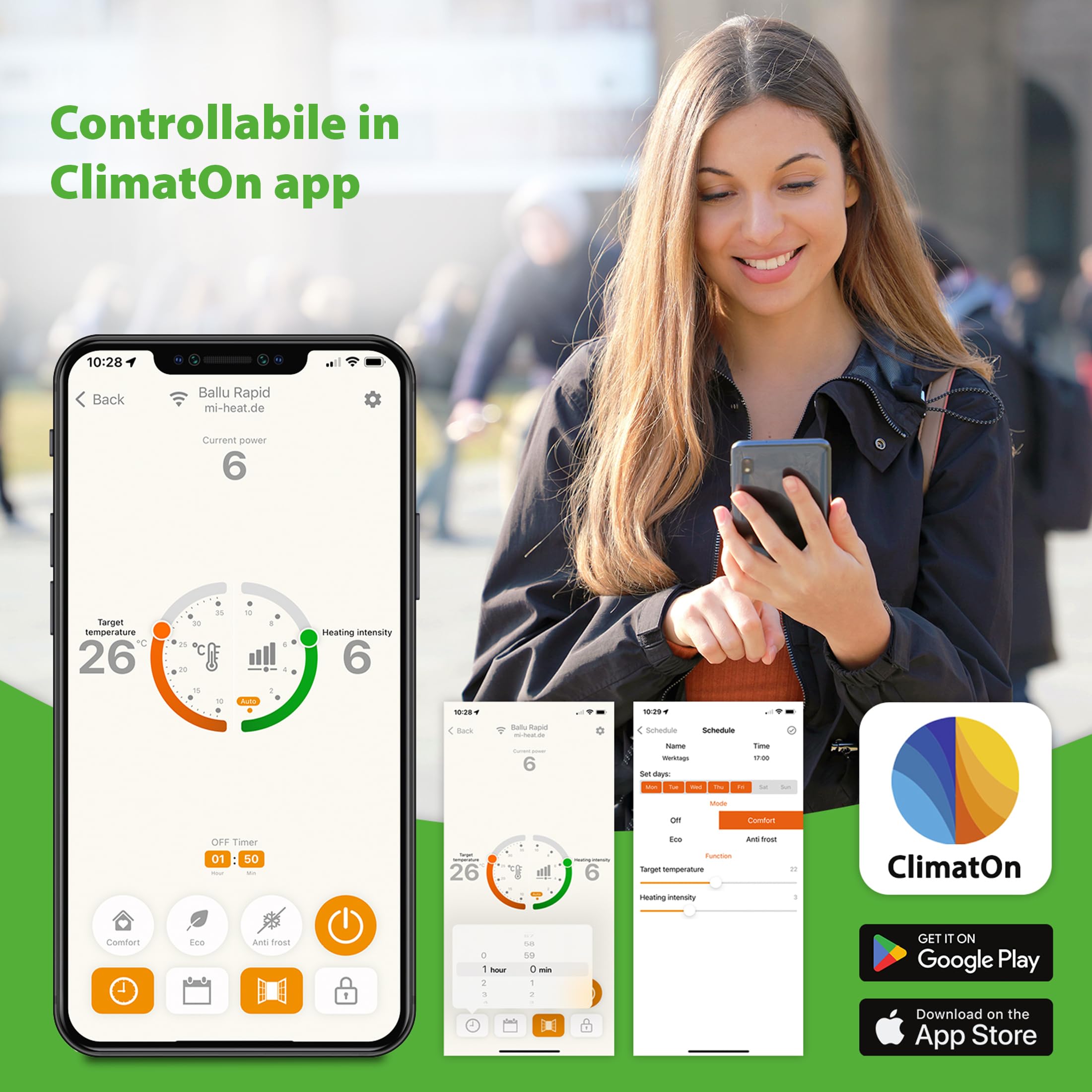 Ballu Rapid Convettore Riscaldatore con 2200W bianco - fino al 30% di risparmio energetico grazie all'esclusiva tecnologia Inverter + Modulo Wifi, programma settimanale, conforme ErP