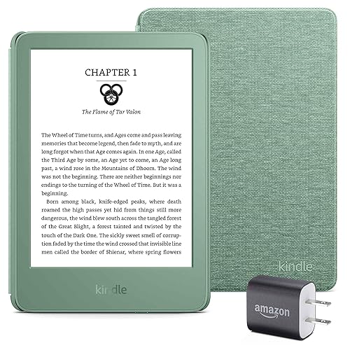 Kindle Essentials Bundle including Kindle (2024 release) - Matcha, Fabric Cover - Matcha, and Power Adapter - Matcha Cover - Matcha Device