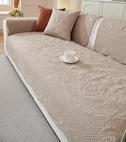 Miniatura 6 de vctops Funda acolchada de algodón bohemio para sofá, funda suave bordada para sofá, funda antideslizante para sofá con festoneado, lavable y