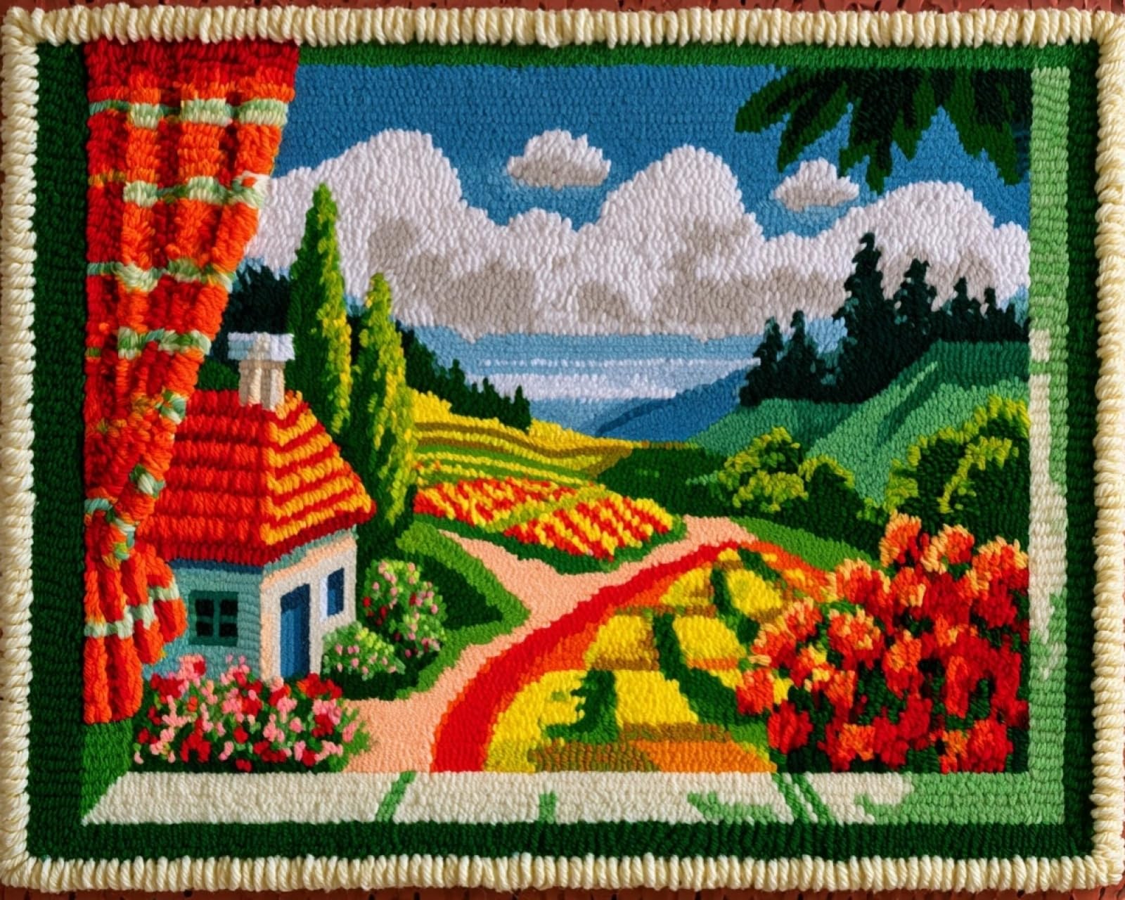 Wallphantom Latch Hook Kits Rugs,The Farm Outside the Window