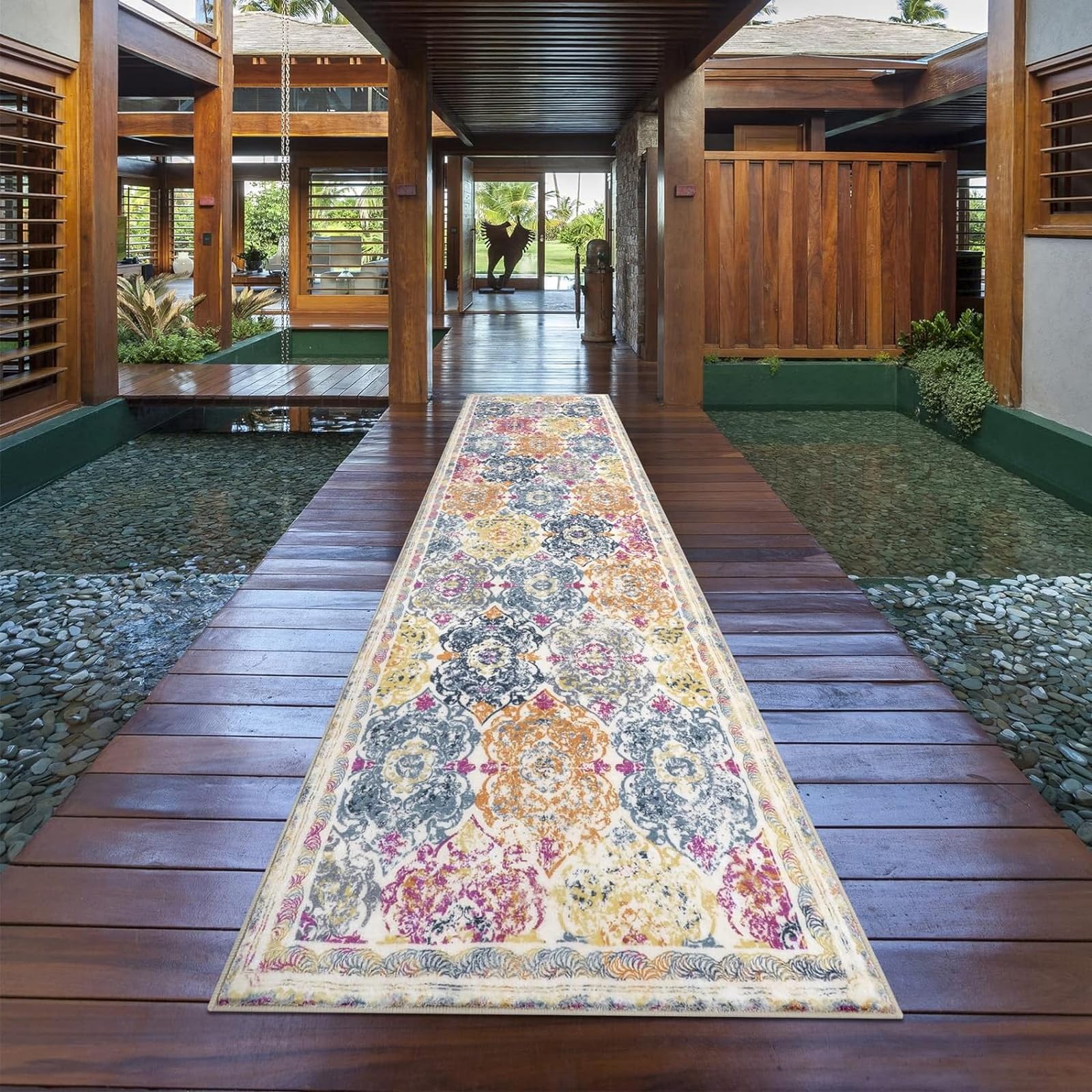 Tapis De Couloir à Poils Longs 75x243 Cm - Doux Et Antidérapant - Style Bohème - Lavable En Machine