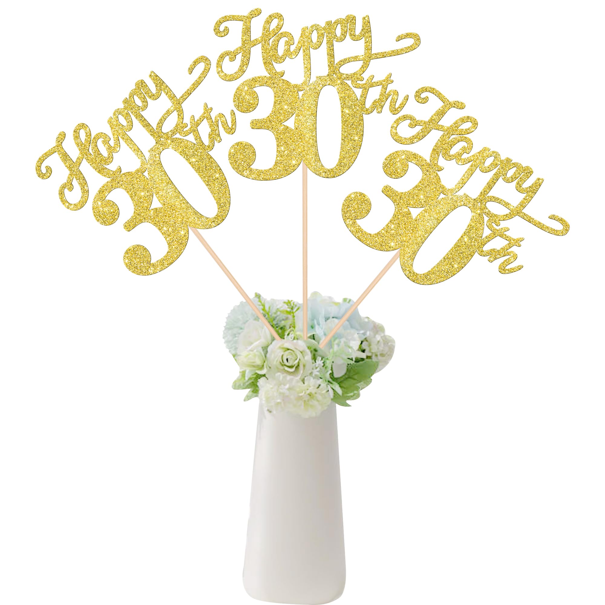 Rsstarxi 12 Pack Happy 30th Birthday Centerpiece Sticks Double Sided Gold Glitter Party Decorations Table Toppers for 30th Birthday Anniversary Party