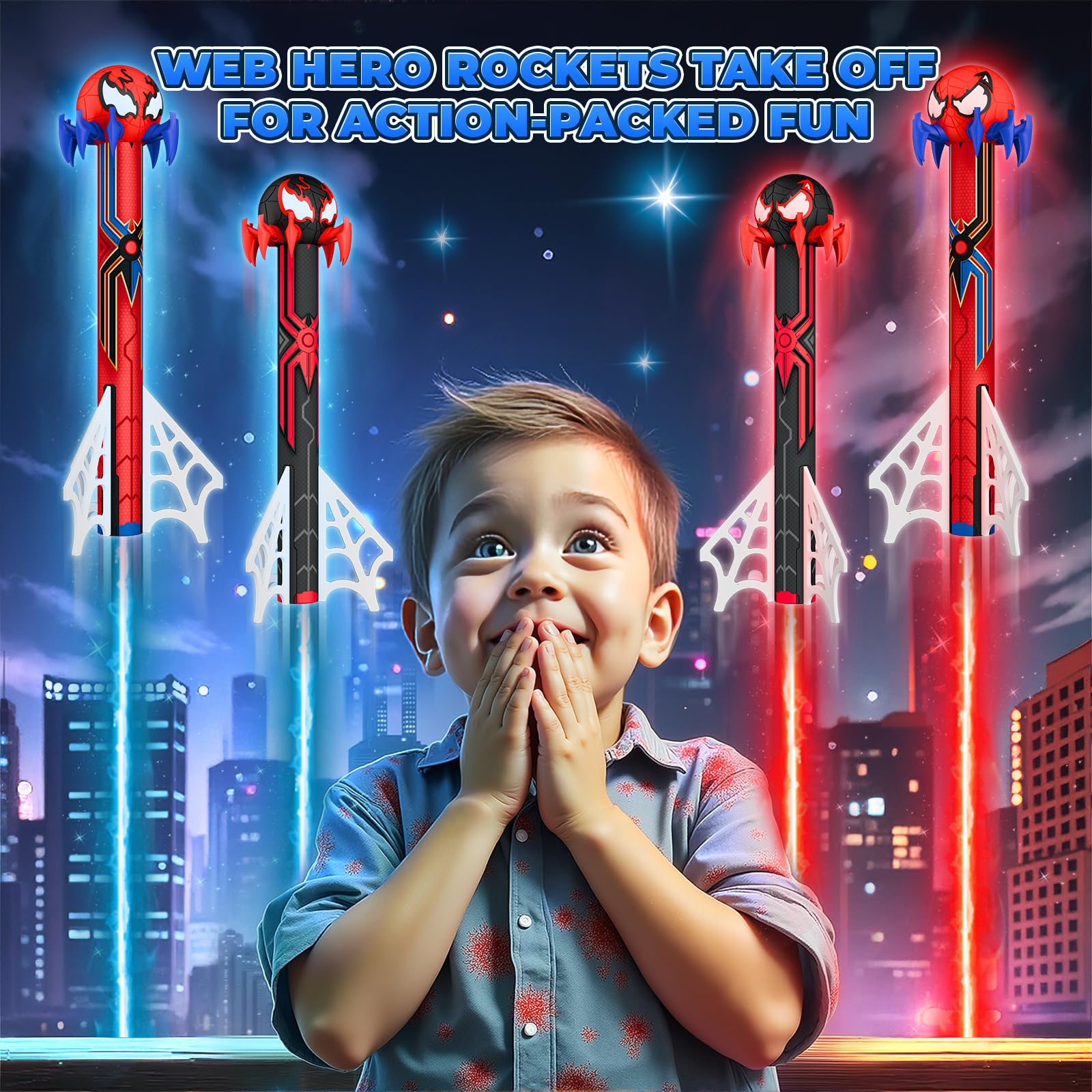 Giochi Bambini 3-12 Anni, Lanciarazzi Razzo Spaziale giochi giardino esterno, 4 Razzi Pompa Ragnatela Giocattolo Gioco Bambino 3-10 Anni, Regalo Bimbo 3-10 Anni Maschio Regali di Pasqua per Bambini