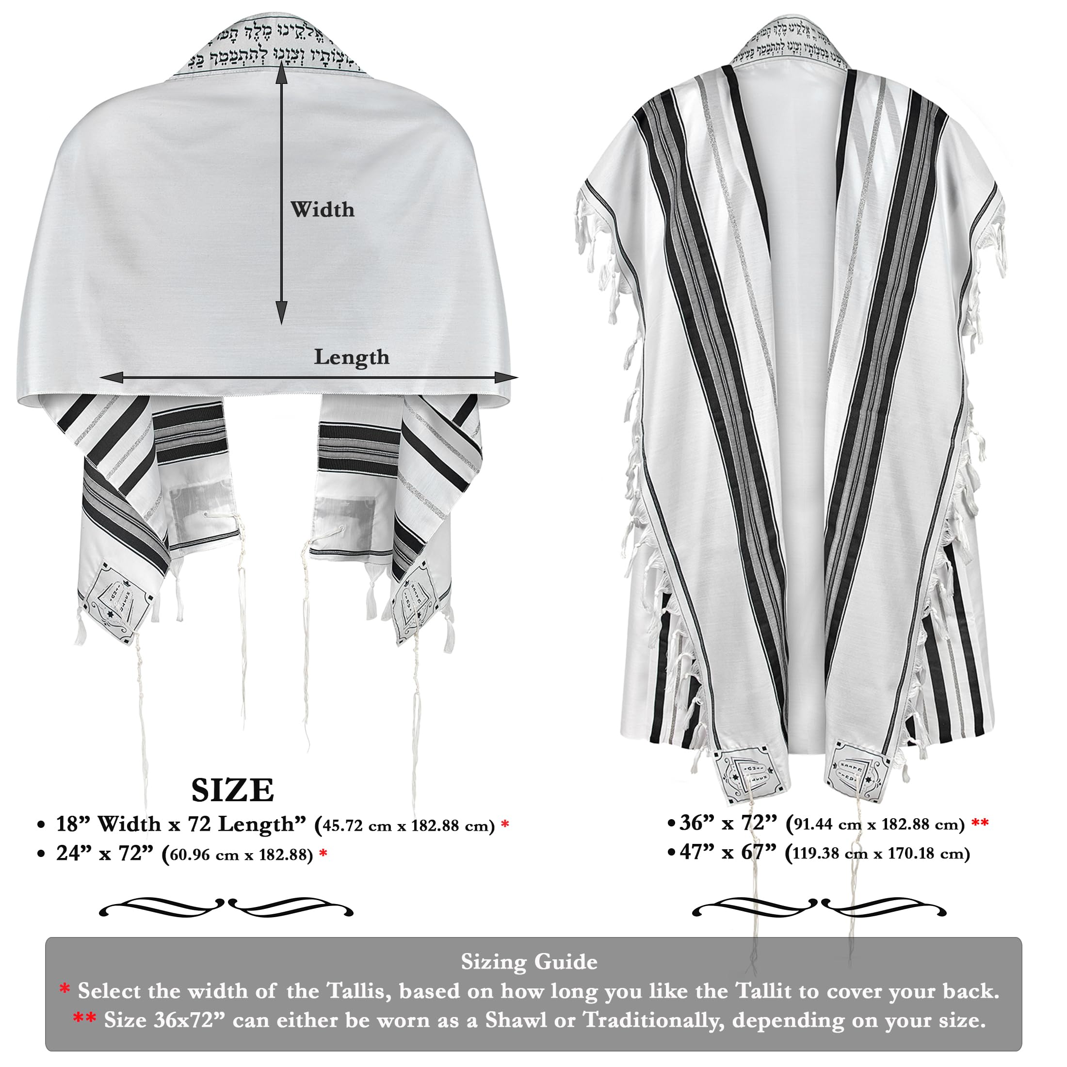 Zion Judaica Tallit Écharpe de prière avec poche Talit, talis Gadol certifié casher avec import certifié Tzitzite Israël