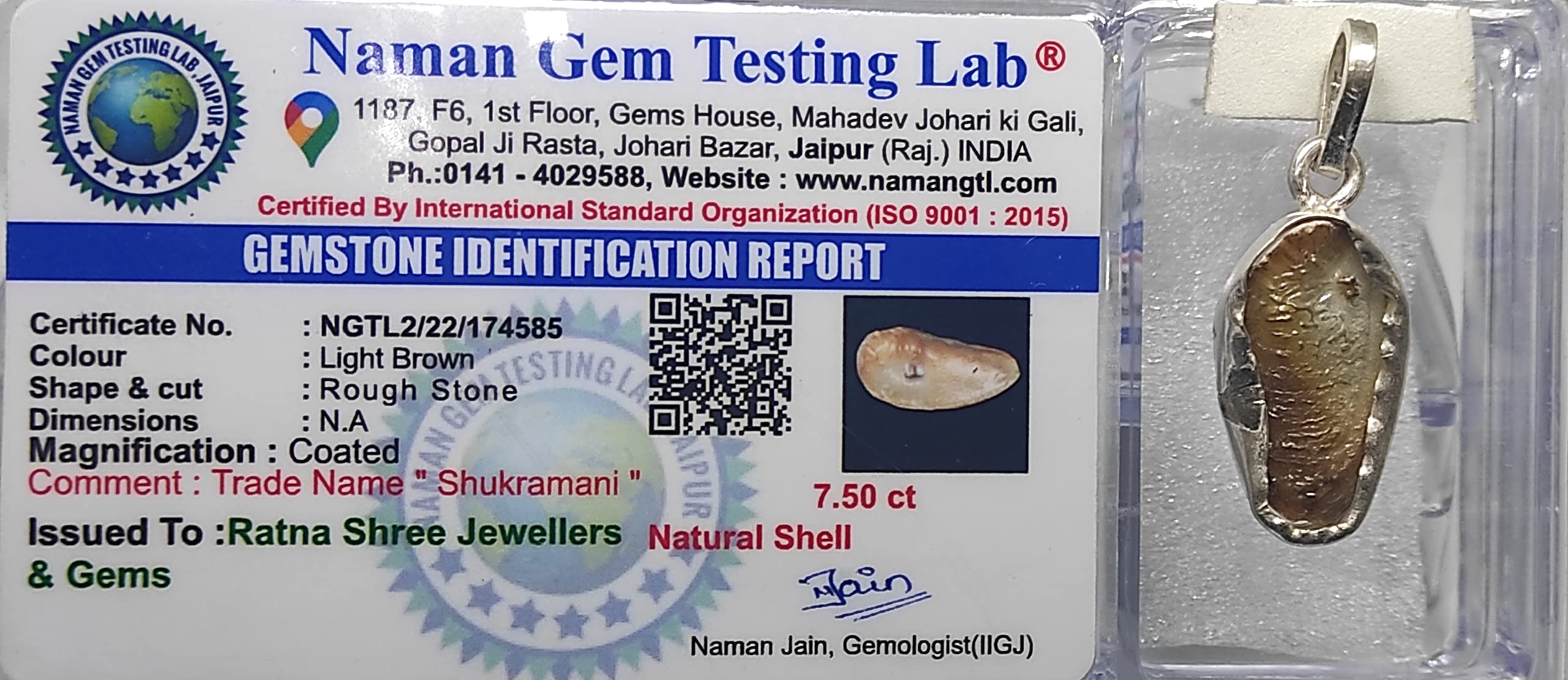 Ratna Shree Jewellers & Gems Shukra Mani Silver Locket 7 Carat 100% Natural Shukramani | 100% Certified From Authentic Laboratory 2