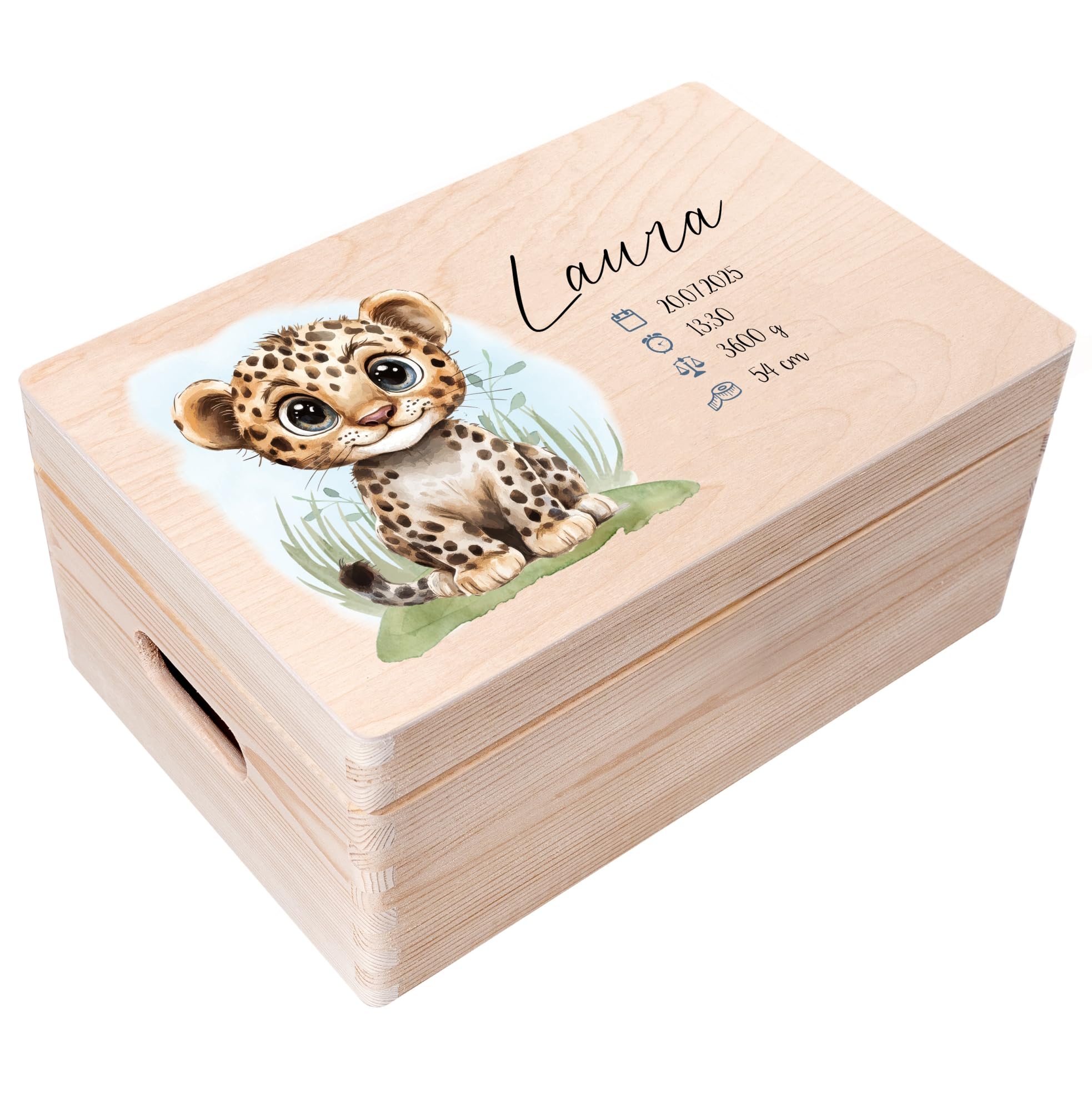 Creative Deco Beige Personalised Baby Memory Box Souvenir Box - Wild Animals Tiger | Custom Keepsake Boxes | Customised Wooden Storage Box With Hinged Lid