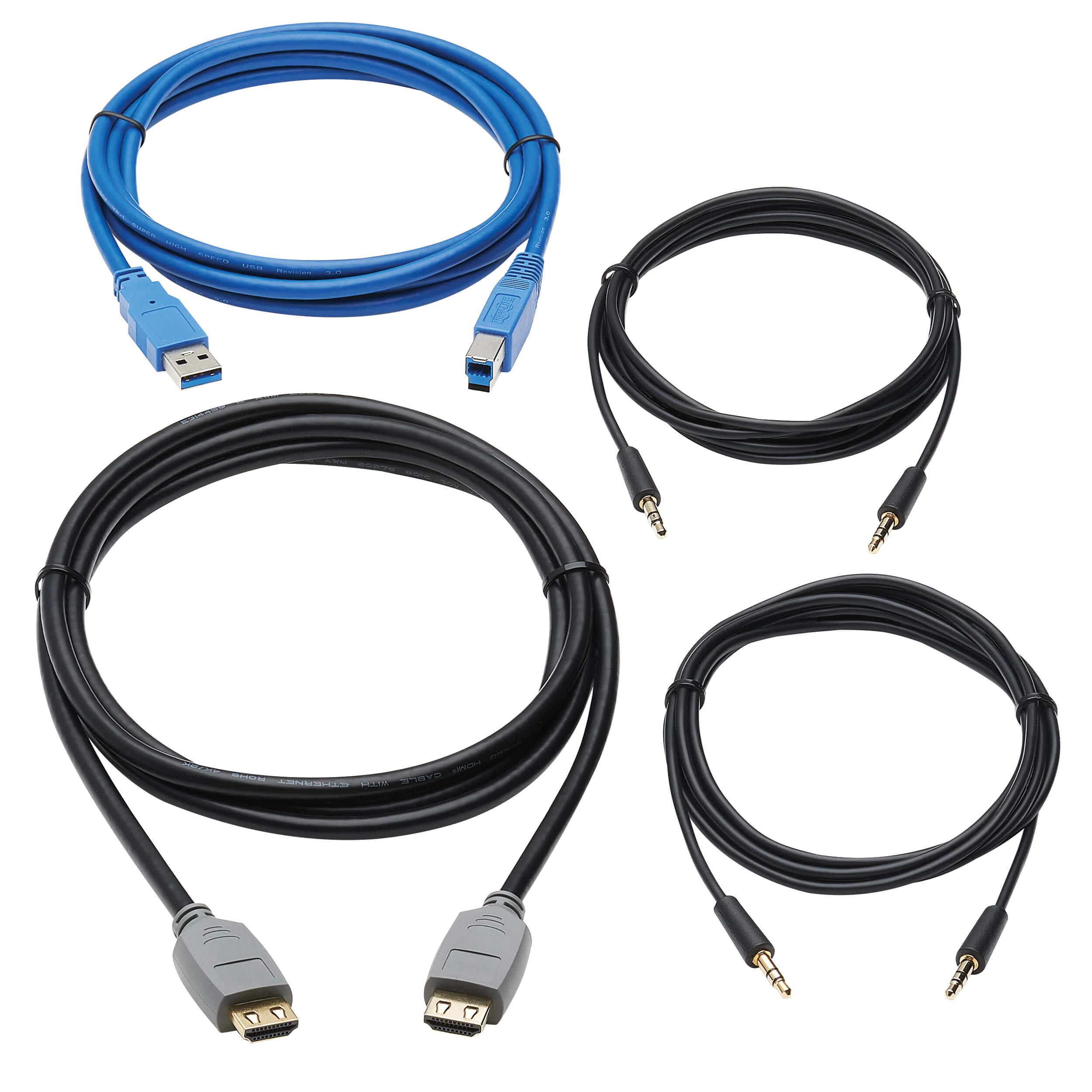 Tripp Lite HDMI KVM Cable Kit, 4K HDMI, USB 3.2 Gen 1, 3.5 mm Audio Jack, 4 in 1 KVM Cable Set (M/M), 10 ft. (P785-HKIT10)