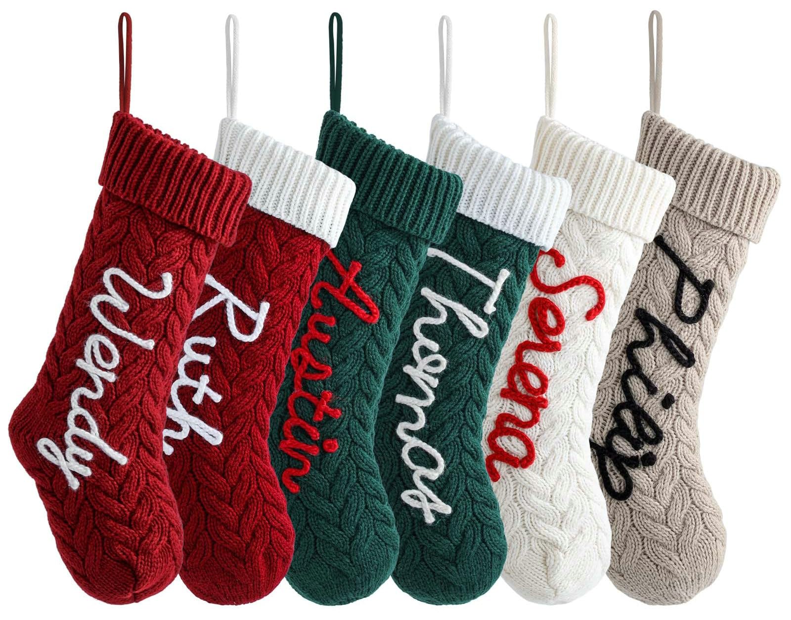 Personalised Christmas Stockings with Name, 18" Large Chunky Cable Knit Custom Embroidered Monogram Xmas Stockings, 1 Pack Rustic Holiday Hanging Stocking for Family, Fireplace Mantel Holiday Decor — image 1