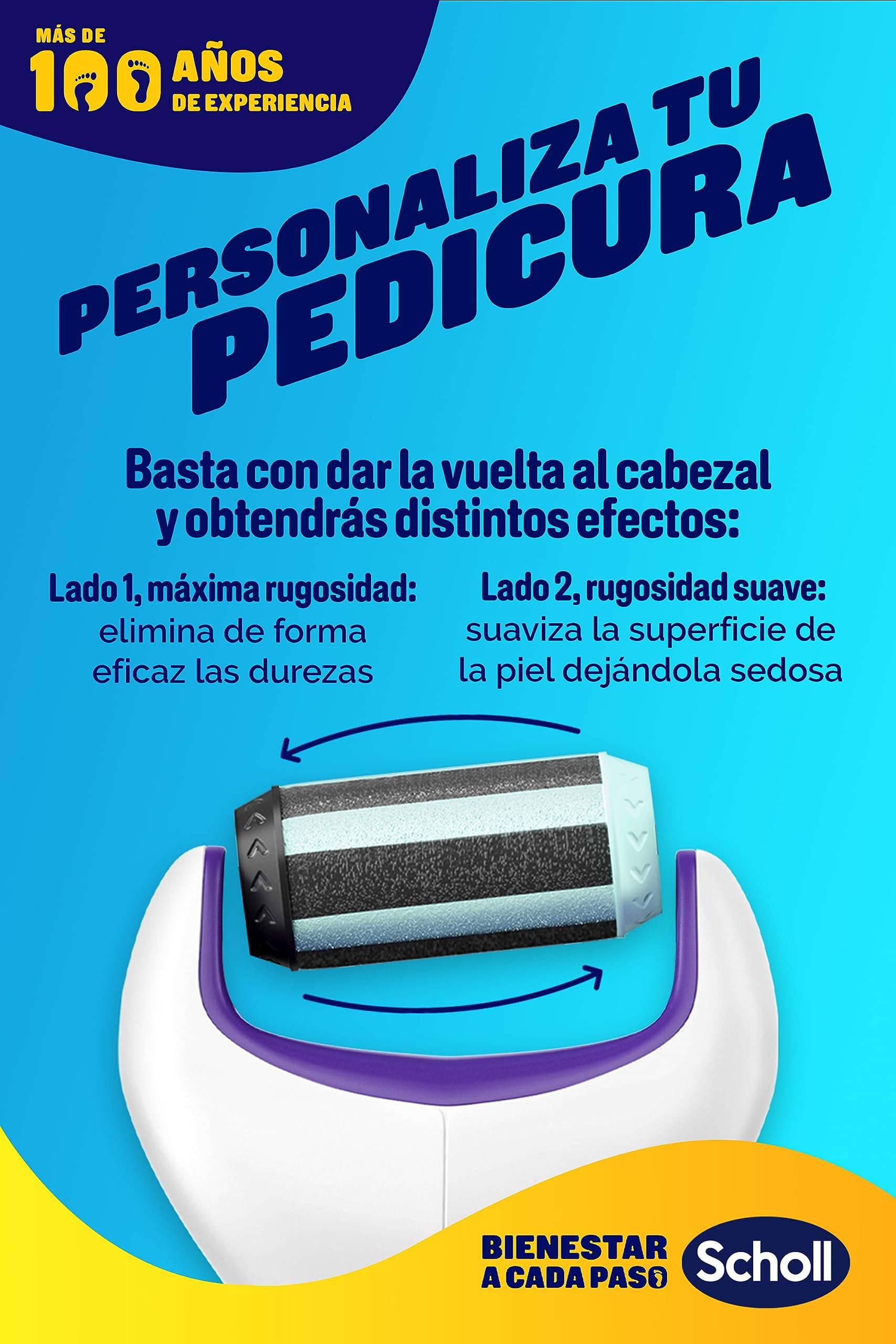 Scholl Expert Care Limar y Alisar 2 en 1 Lima Eléctrica para Pies - Quita Durezas y Elimina Callos, Pedicura Profesional, Uso en Casa para Pies Suaves, Exfoliante con Cabezal Repuesto, Lima Morada