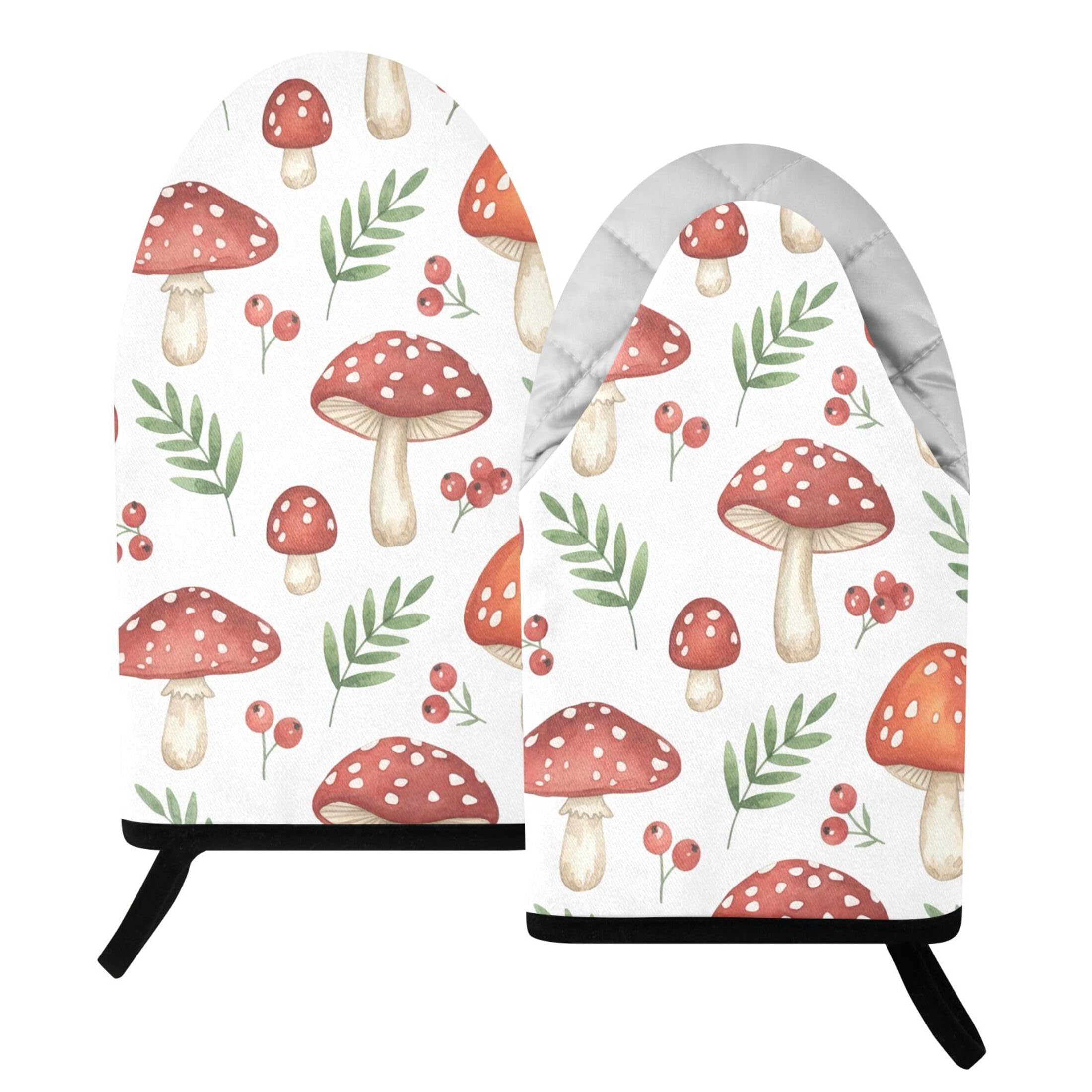 Kutsu Mushroom Twig Oven Mitts for Kitchen, Heat Resistant Cotton Oven Gloves for BBQ Baking Cooking, Breathable Kitchen Essentials, 2 pcs