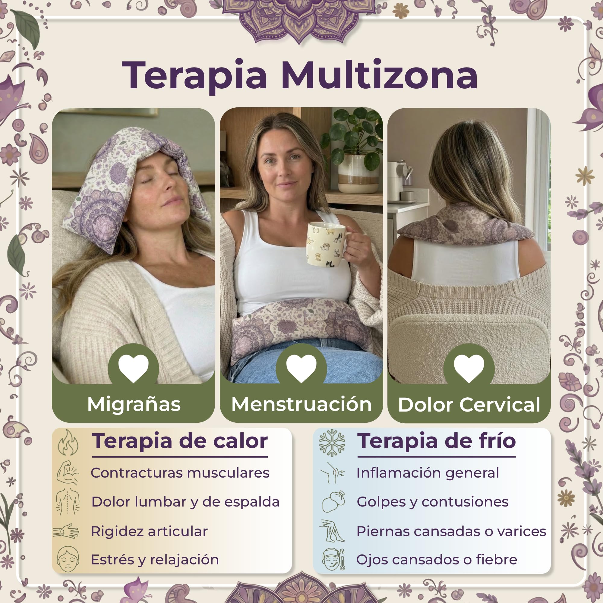 Saco Semillas Microondas Termico 45x14cm Aroma Lavanda - Bolsa Semillas Calor Microondas - Cojin para Dolor Cervical y Lumbar - Saquito Menstrual - Almohadilla Calor y Frio - Hecho a Mano (Mandala) — view 2