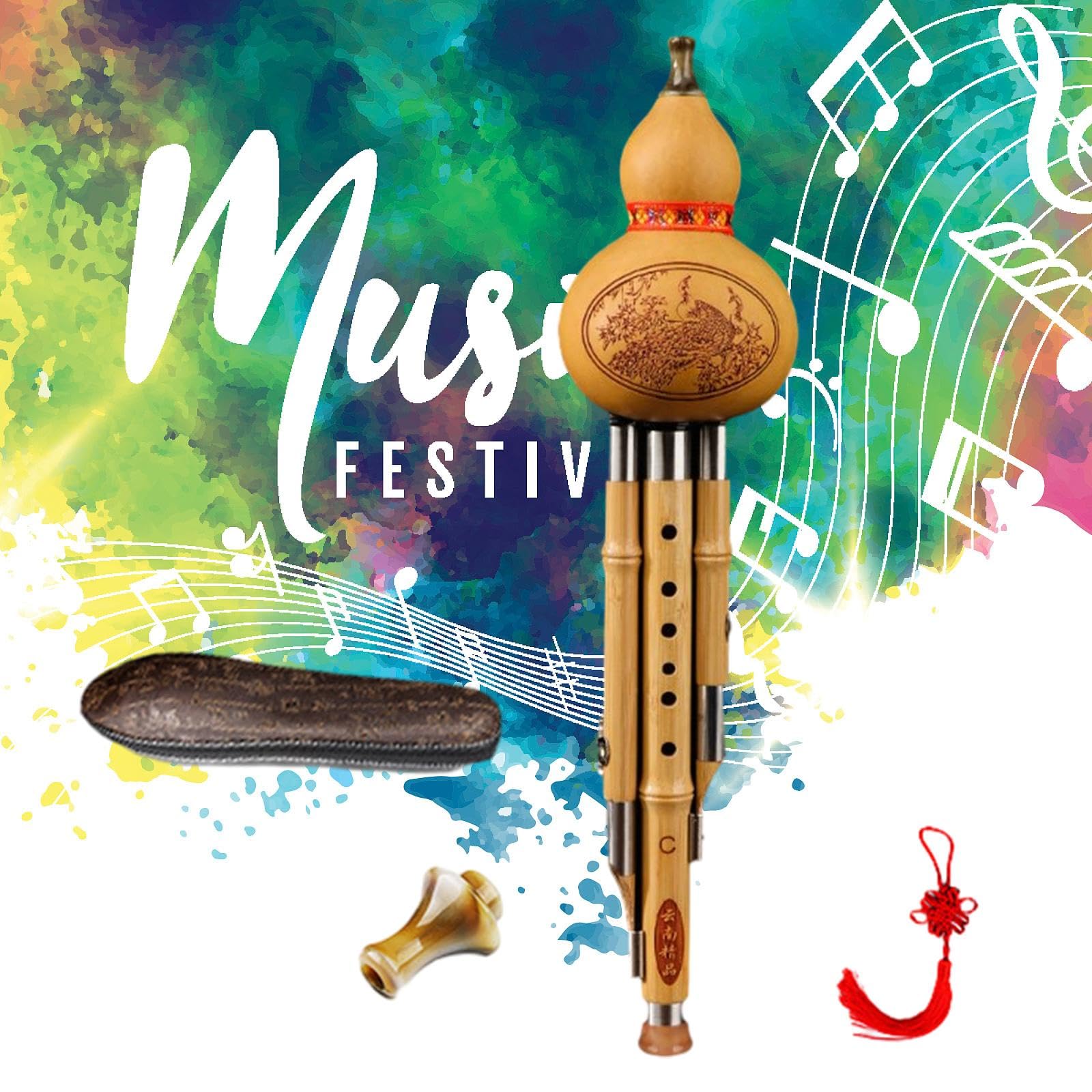 Rockible Hulusi flûte instrument de musique chinois en bambou avec étui clé C