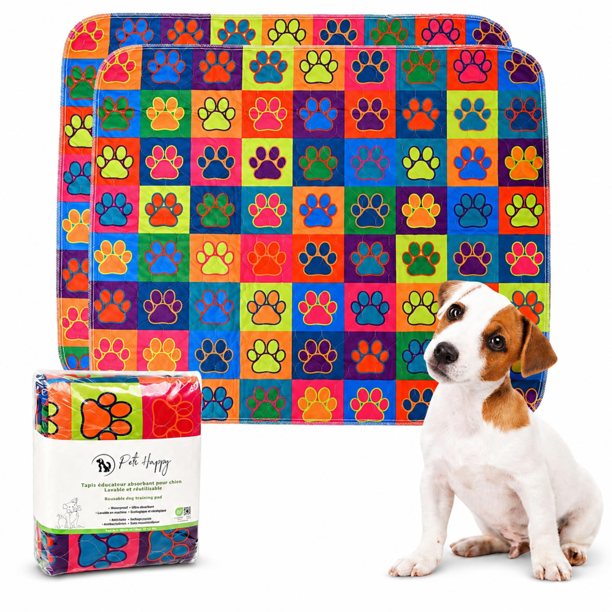 Lot de 2 Tapis absorbants pour Chien & Chiot 90*80cm | Tapis Lavable, Réutilisable, Absorbant | Alaise pour Chien | Tapis educateur Chien | Peti Happy®