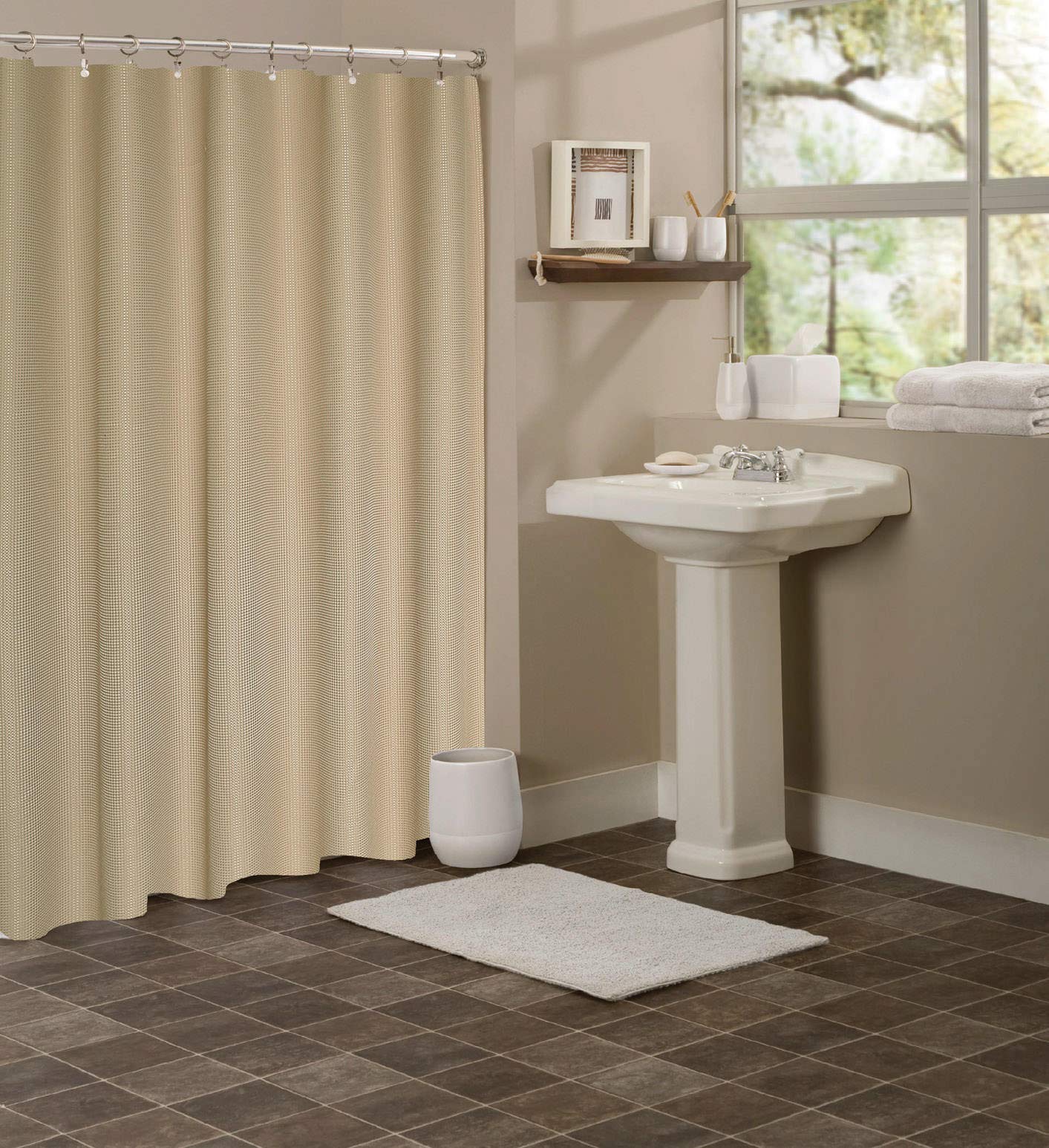 Rideau de douche gaufré beige 72x72 penderie salle de bain tissu
