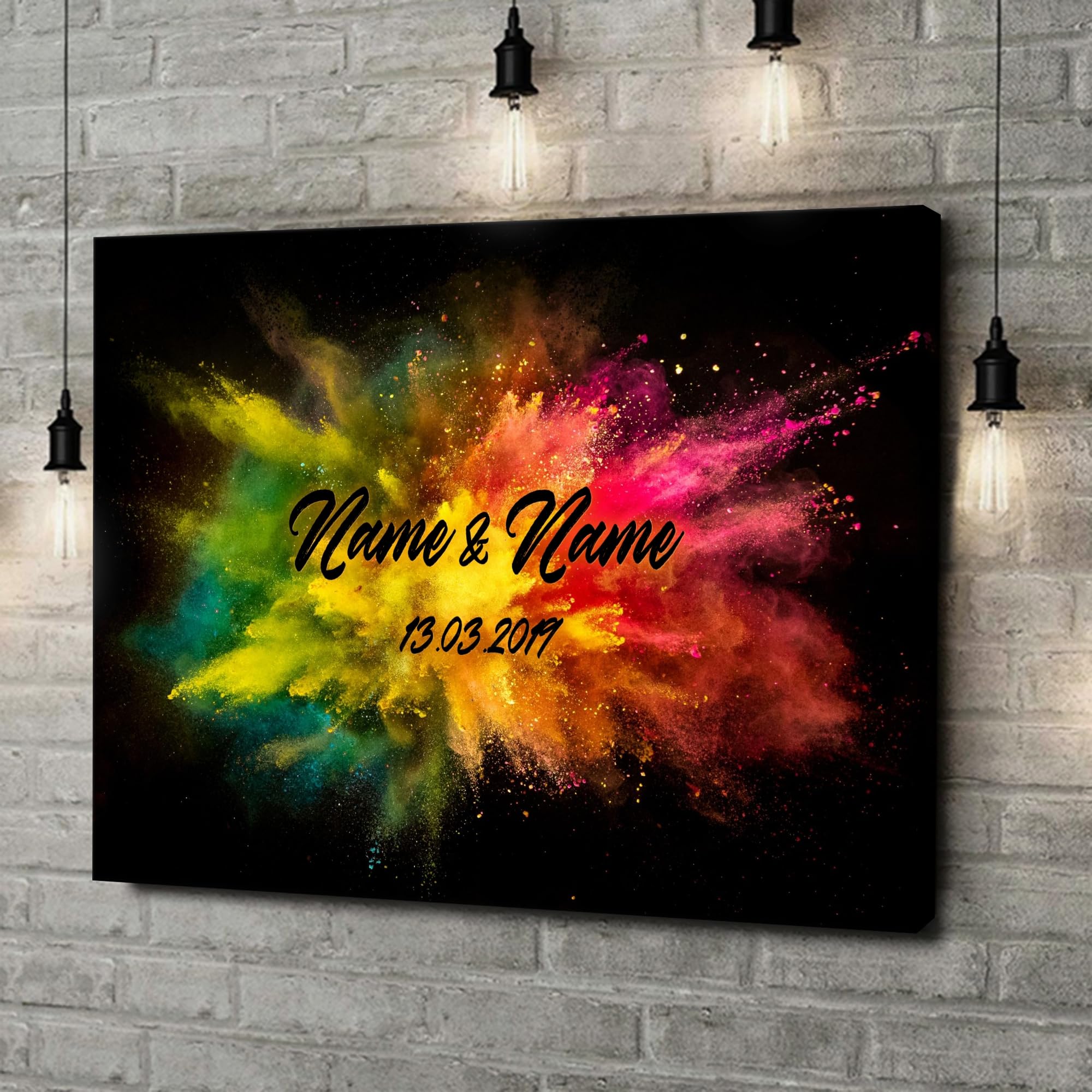 Liebesleinwand Leinwandbild personalisiert | Leinwand gestalten mit Namen und Datum Geschenk für Partner | Bunte Liebe