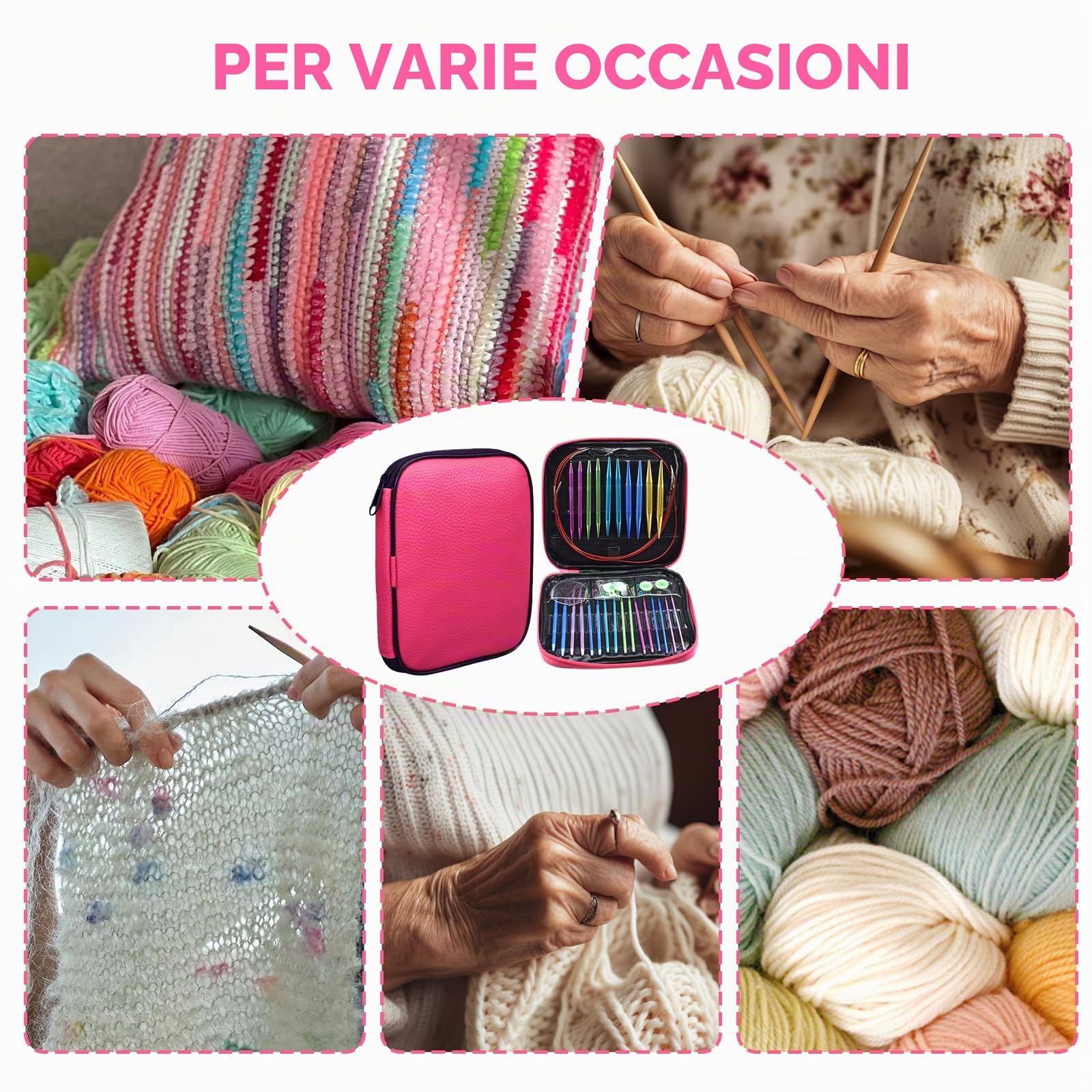 Set di 13 paia di ferri circolari intercambiabili, 2,75 – 10,0 mm, ferri da maglia circolari con custodia, in alluminio, adatti per progetti a maglia, principianti e professionisti