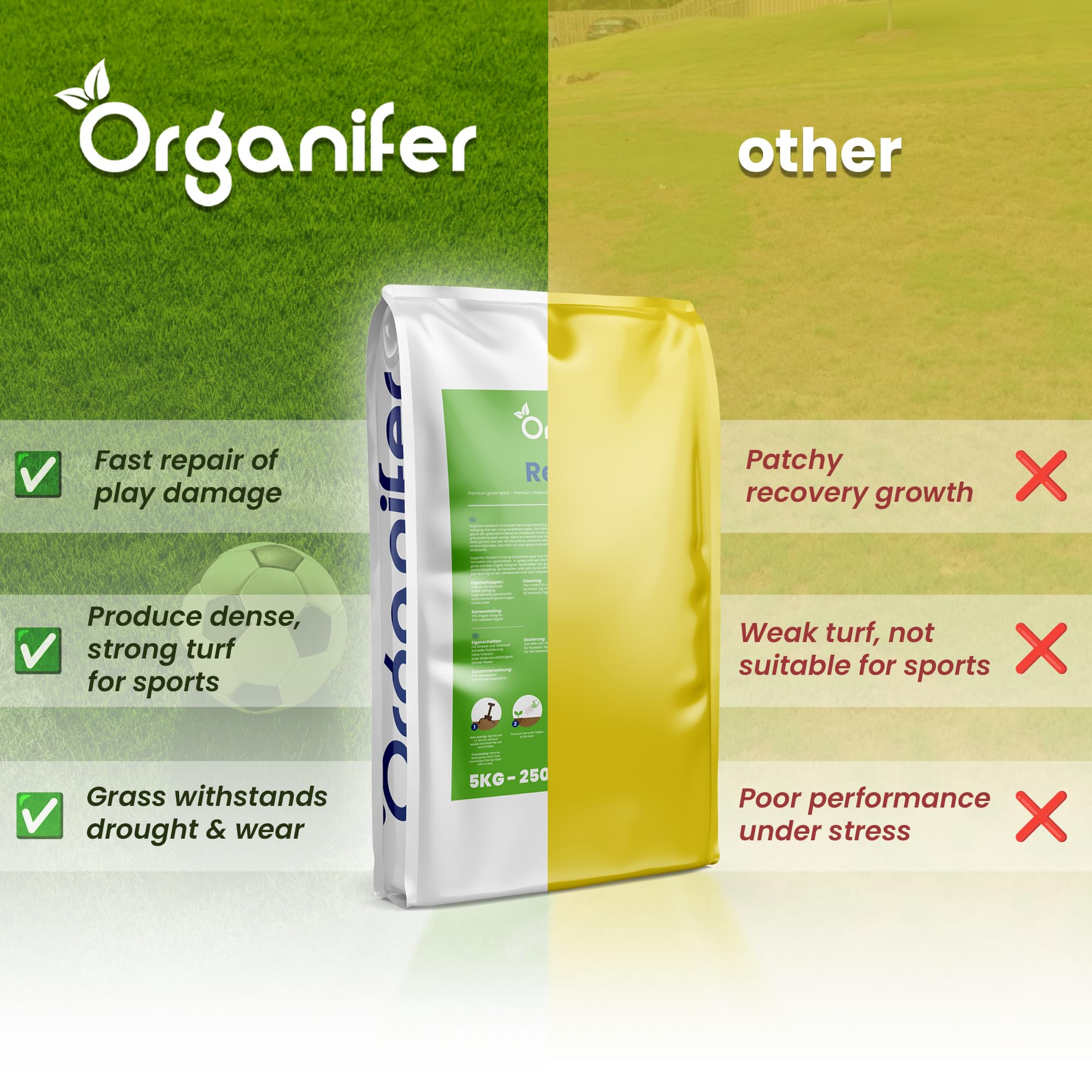 Organifer Graines De Gazon À Germination Rapide 1 Kg 50 M2 Pelouses Sportives