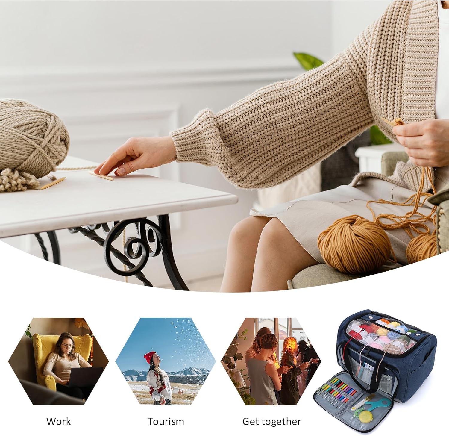 SUKUTU Crochet Bag Organizer Large Knitting Tote Bags Yarn Bags Knitting Needles Crochet Hooks Crochet Accessories Storage Bags