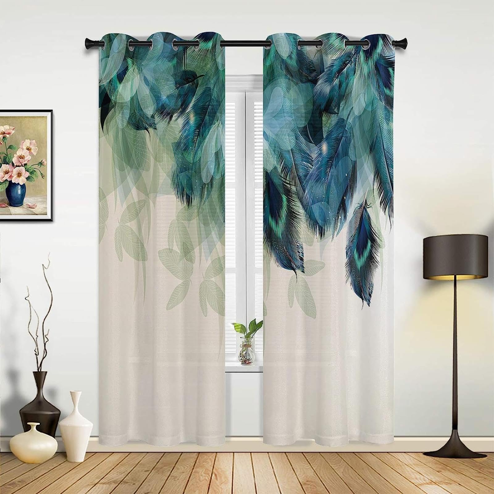 2 pannelli tende oscuranti motivo piuma di pavone tenda per finestra soggiorno tende floreali tende da cucina per camera da letto WxH/2x140x260cm tende per interni oscuranti