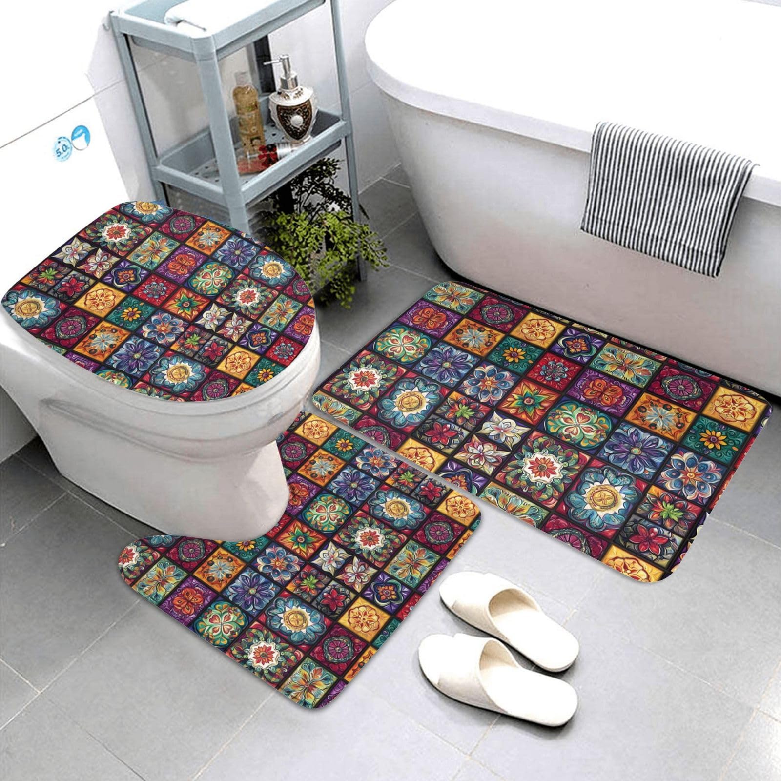 Tapis de salle de bain absorbant et antidérapant lot de 3 floral lavable