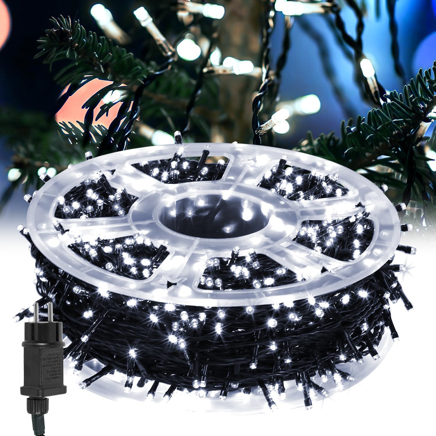 LED Lichterkette Außen 200M 1000LEDs 8 Modi, Lichterketten mit Memory Funktion IP44 wasserdicht für Party Hochzeit Garten Balkon Weihnachten, Kaltes Weiß, Dunkelgrüner Draht