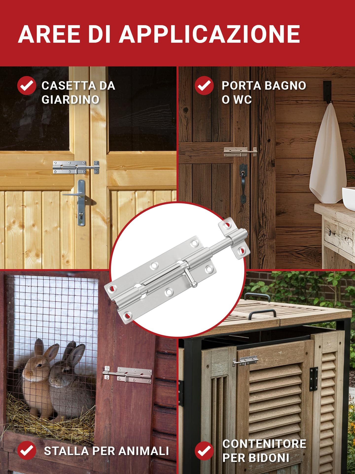 LouMaxx Set di 2 Chiavistelli per Porte - Catenaccio Porta 38x100 mm - Viti Incluse – Chiavistello di Sicurezza – Serratura Porta Interna - Bullone – Serratura di Sicurezza