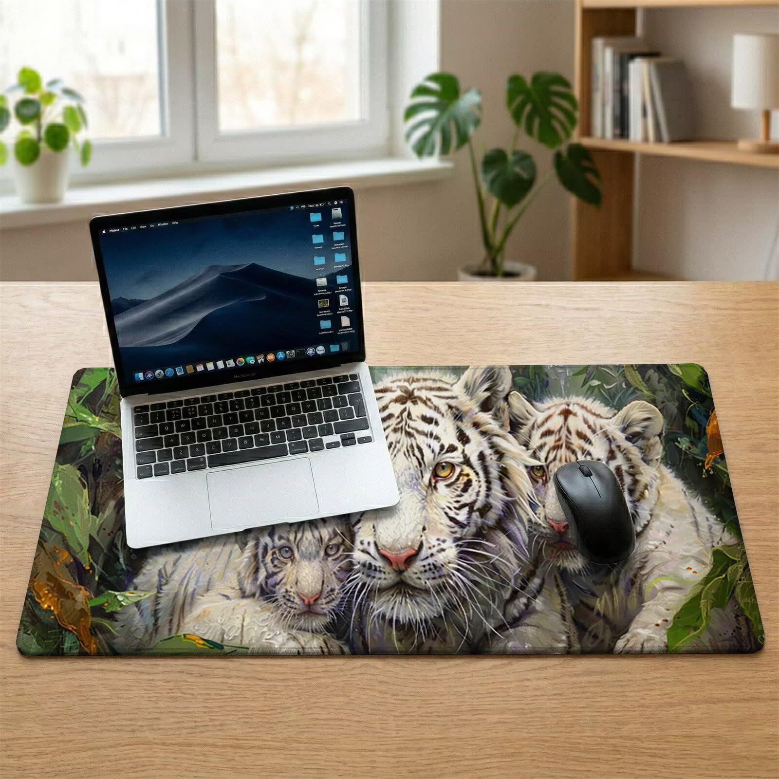 Alfombrilla Ratón XXL 1200 x 600 x 3 mm, Alfombrilla Escritorio, Bosque Grande Protector de Mesa con Base de Goma Antideslizante y Bordes Cosidos, Impermeable, para Oficina, PC, Gaming (Tigre) L-x6798