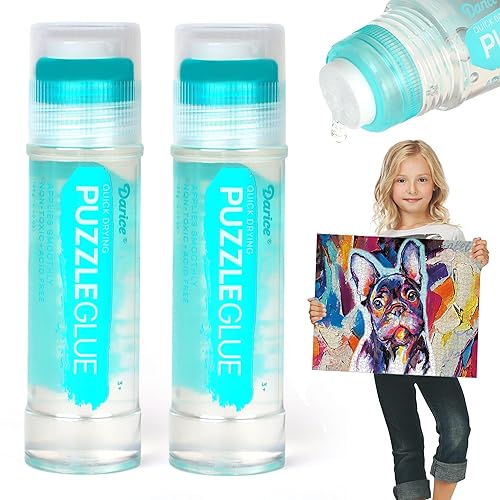 Darice Pegamento transparente para rompecabezas, cabezal aplicador fácil de poner, paquete de 2 adhesivos no tóxicos para rompecabezas de