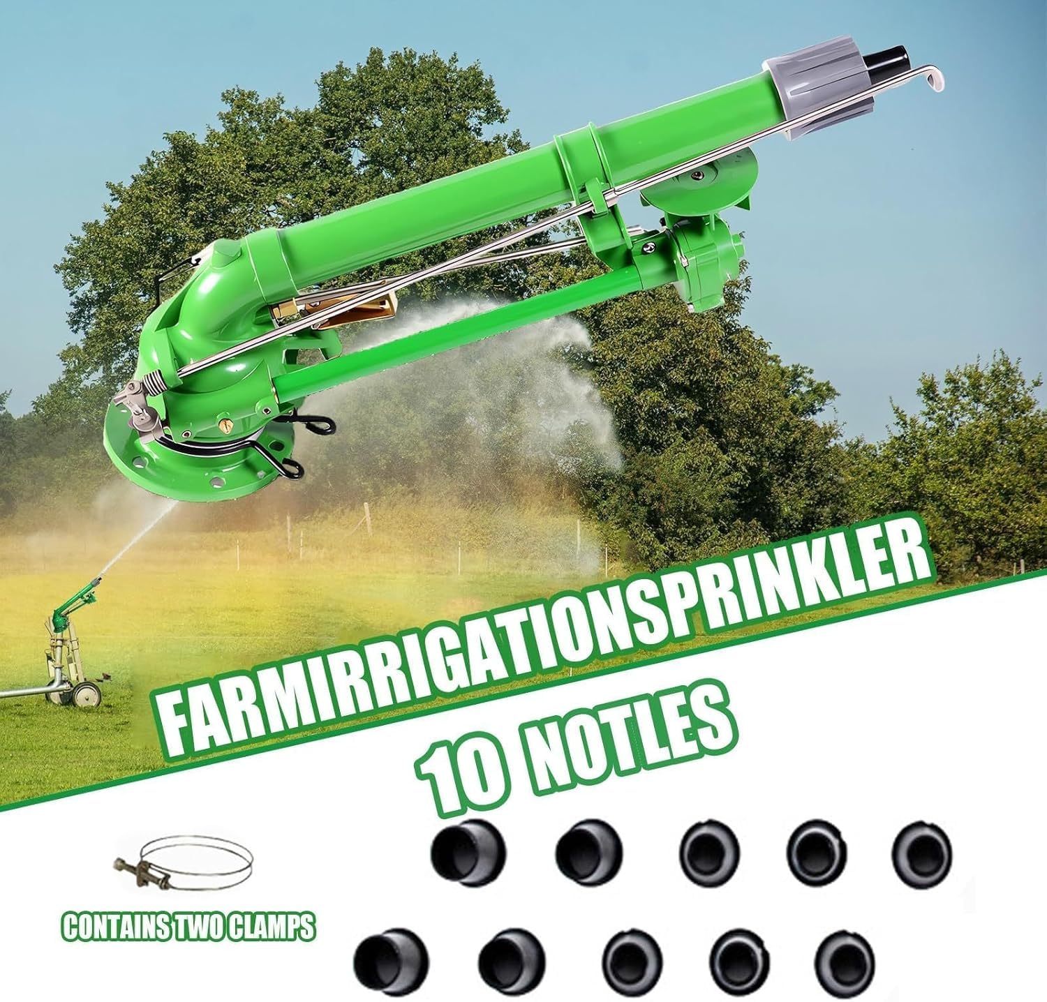 Aspersor De Volumen con Turbinas De 2 Pulgadas Y Varilla De Vórtice, Cañones De Agua Rotativos Automáticos De Gran Área De 360 ​​Grados, Aspersor De Impacto De Impulso De Alta Resistencia con