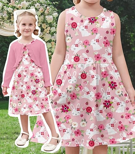 Miniatura 5 de Goodstoworld Vestidos sin mangas para niña pequeña y cárdigan de manga larga con volantes, trajes de otoño de 2 piezas para 2-6T