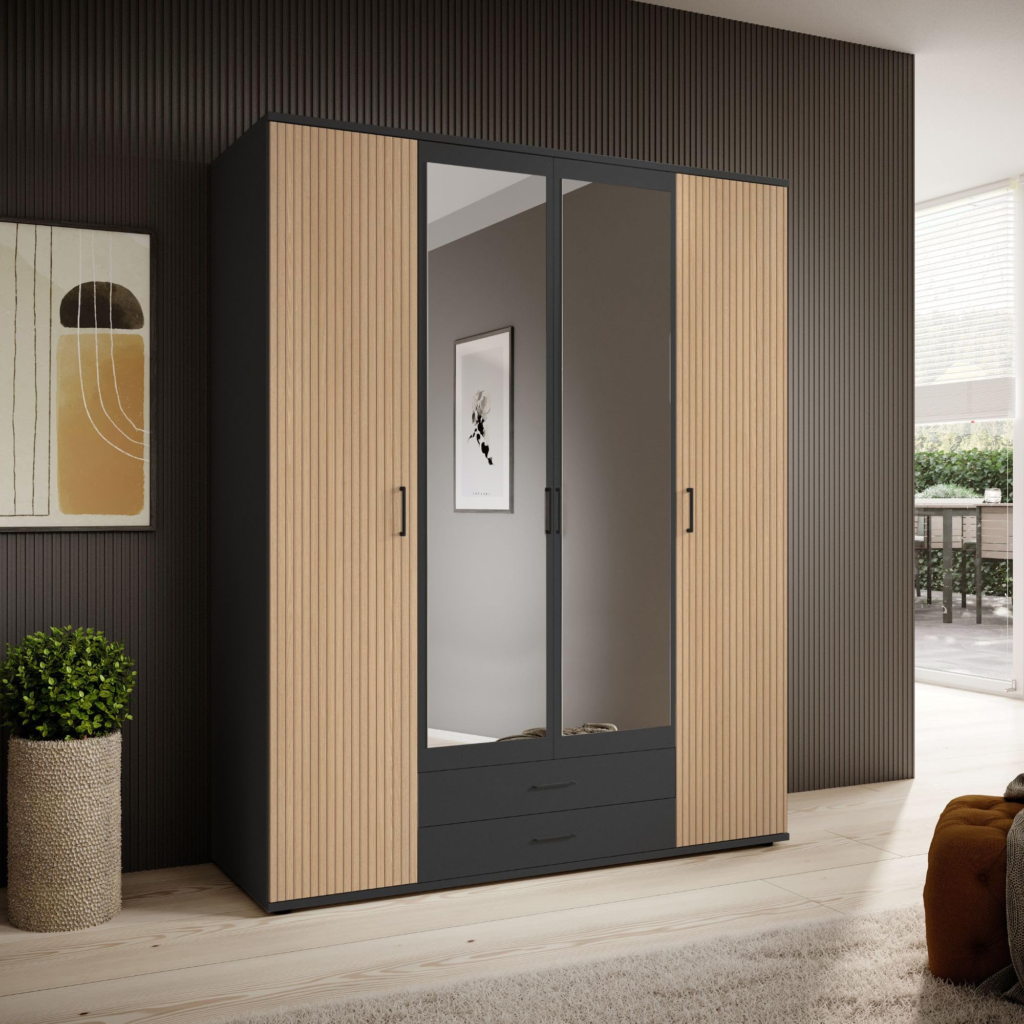 Armoire à portes battantes ANDORRA | ton graphite - chêne Artisan