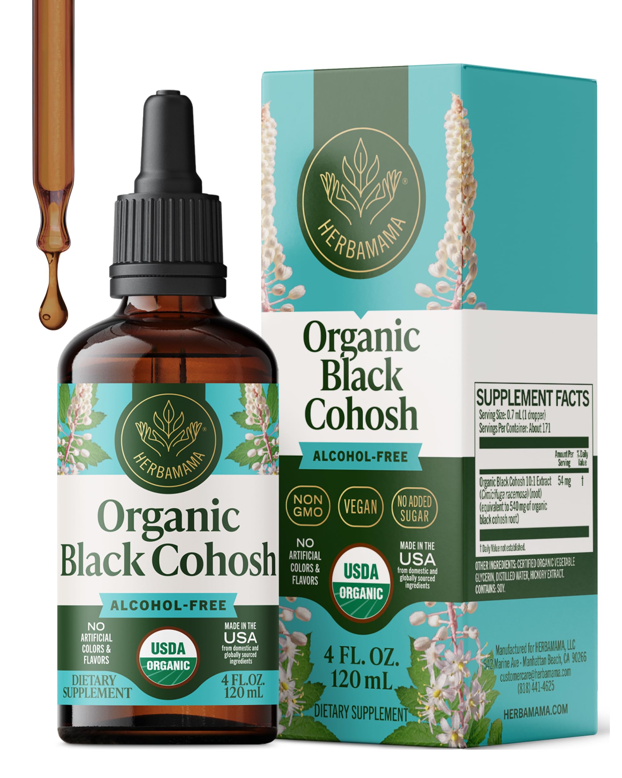 HERBAMAMA USDA Organic Black Cohosh for Menopause Hot Flashes - 4 oz