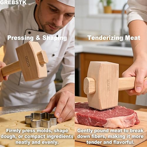 Miniatura 6 de GREBSTK Mazo de madera de haya, martillo para carpintería y trituradora de hielo para cócteles, perfecto para cinceles, bricolaje, herramienta