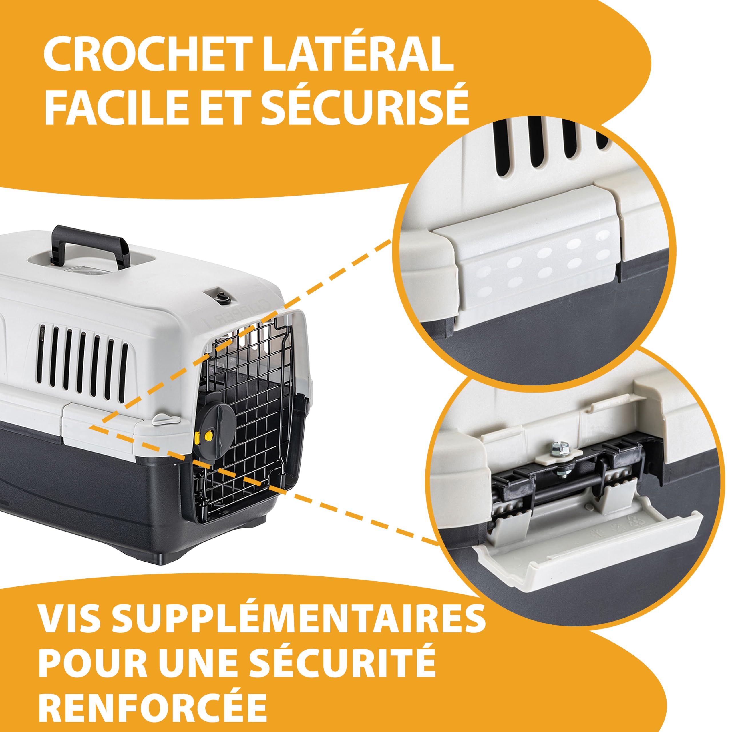 Ferplast Caisse de Transport Chat CLIPPER 1, IATA, Cage de Transport pour Petits Chiens et Chats max 5 Kg, Boite Transport, Voyage Animaux Voiture Avion Train, 50 x 33 x h 32 cm, Porte en Acier