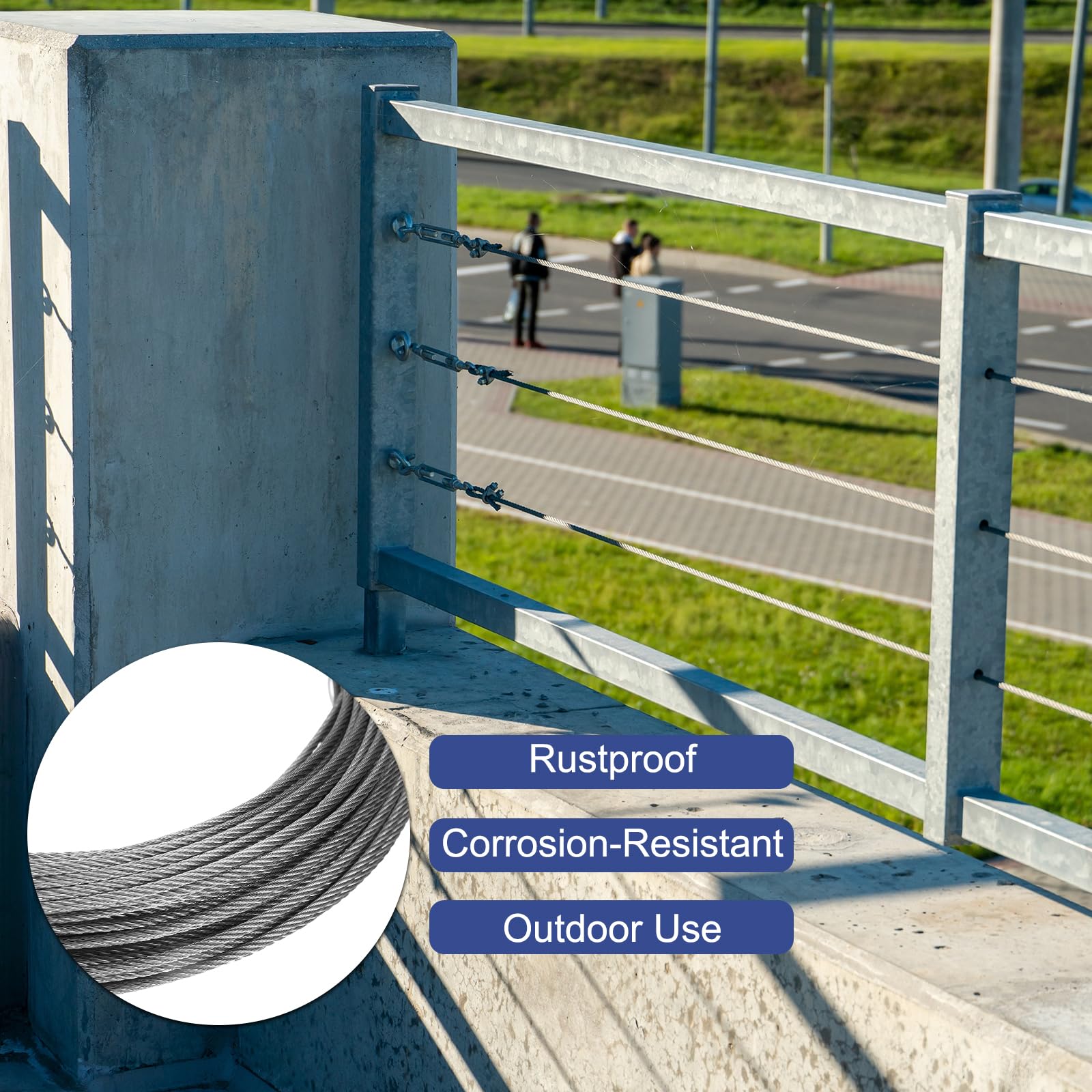 QUARKZMAN 1/8" (3mm) 164ft (50m) Cavo In Acciaio Inossidabile 304 Filo D'acciaio 7 x 7 Trecciati Nucleo Filo Per Aerei Per Costruzioni All'aperto Marina Imbracatura Ponte Ringhiere