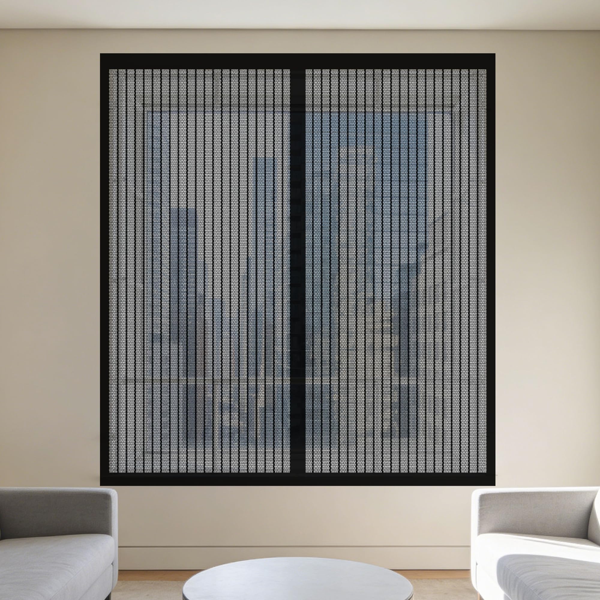 Magnetic Window Screen 145 x 130 cm Selfadhesive Tape Fly Screen for Windows Fine Mesh Design Prevents Tiny Insects from Entering for Windows Doors and Patio Screens, Black