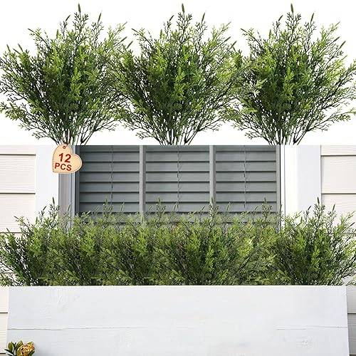Yoratee Artificial Outdoor Plants 12 PCS Fake Cedar Plants Plastic